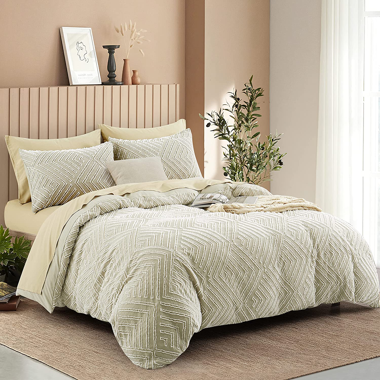 Price:$19.99  Duvet Cover Twin Size, 2PCS Tufted Jacquard Comforter Cover Set, Soft and Embroidery Chic Boho Bedding Sets, Beige : Home & Kitchen