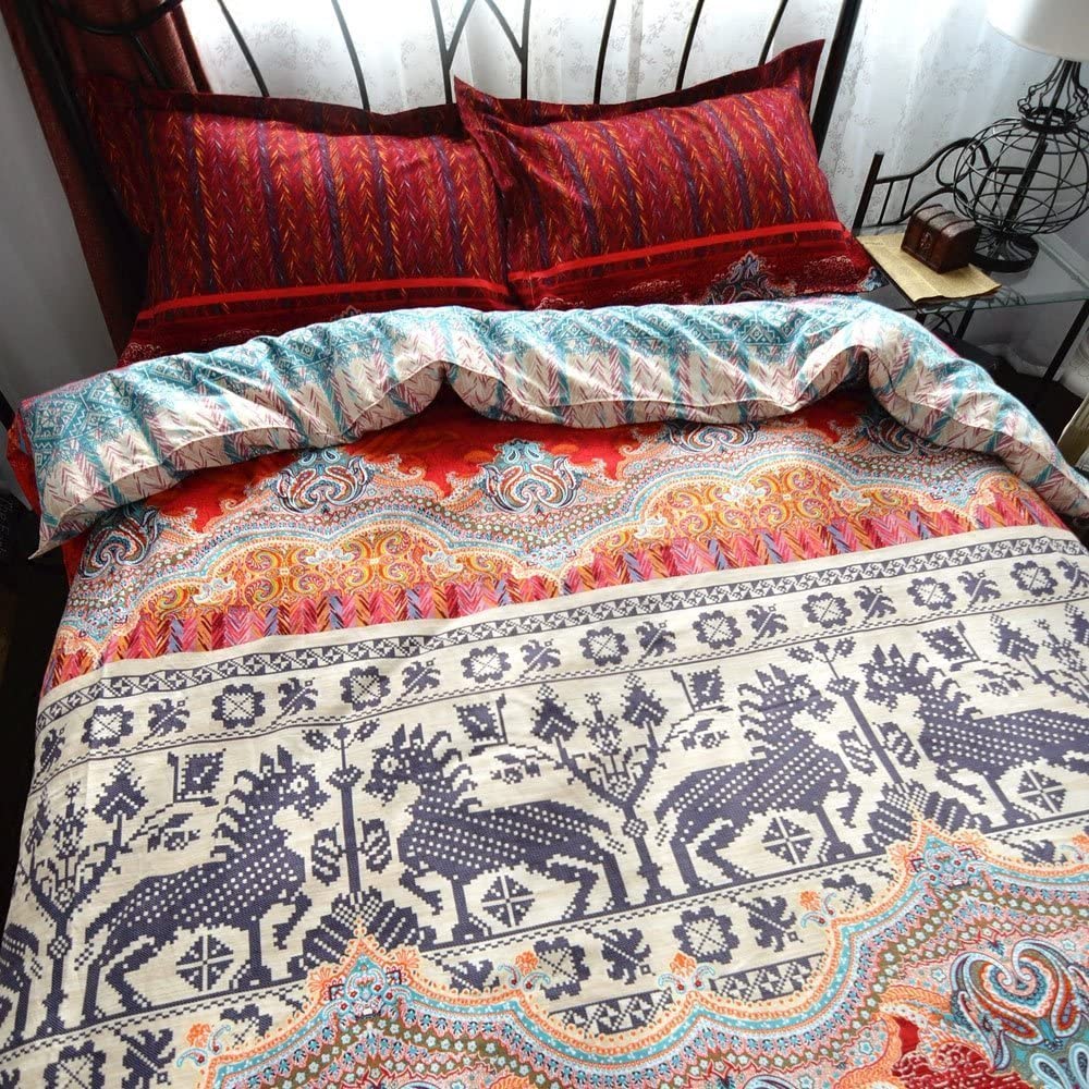 Price:$89.96  Boho Style Bedding Set Boho Duvet Cover Set Bohemian Bedding Set 3pcs Queen (No Comforter Insert) : Home & Kitchen