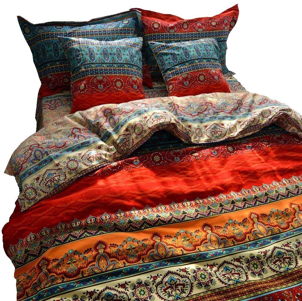 Price:$99.00  Boho Duvet Cover Set California King Colorful Stripe Fitted Sheet Set Bohemian Bedding Set Baroque Style Bedding Set 4pcs : Home & Kitchen