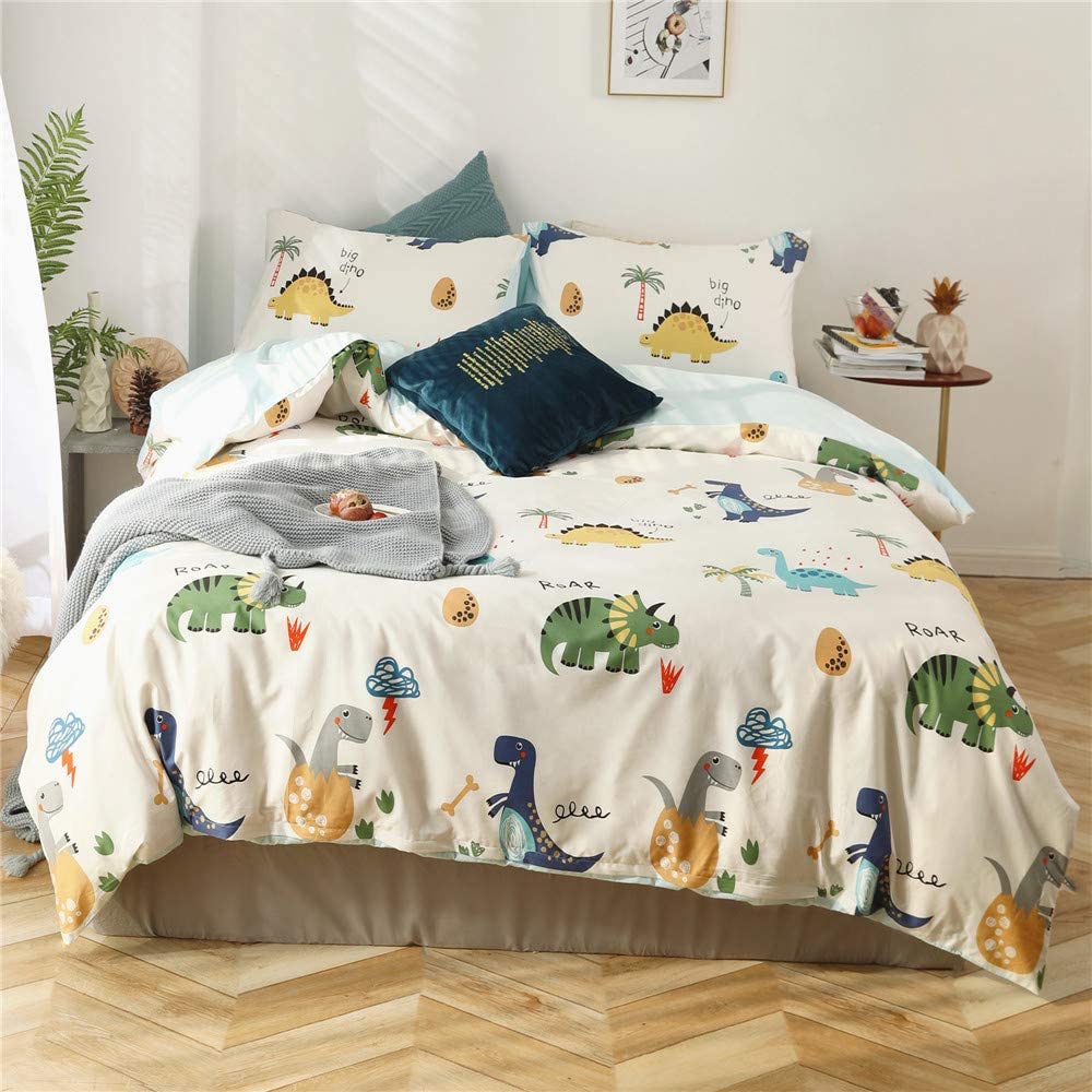 Price:$48.00  Twin Duvet Cover Kids Dinosaur Duvet Cover Soft 100% Cotton Bedding Duvet Cover with 2 Pillowcases Cute Dinosaur Bedding for Boys Girls Dinosaur Comforter Set with Zipper Closure 4 Ties : Home & Kitchen