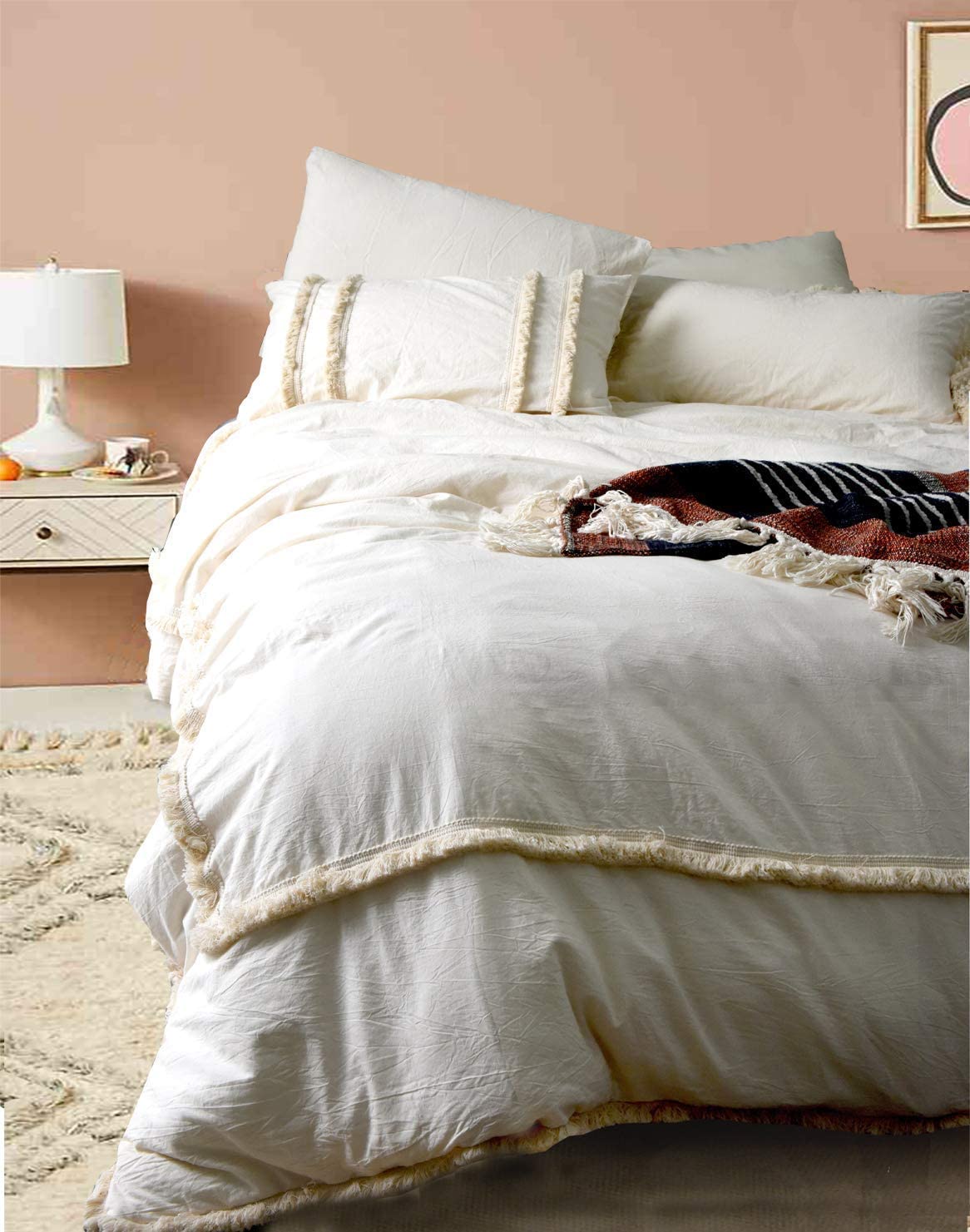 Price:$88.80  Fringed Duvet Cover Tufted Boho Bedding King Size, 96in x104in : Home & Kitchen