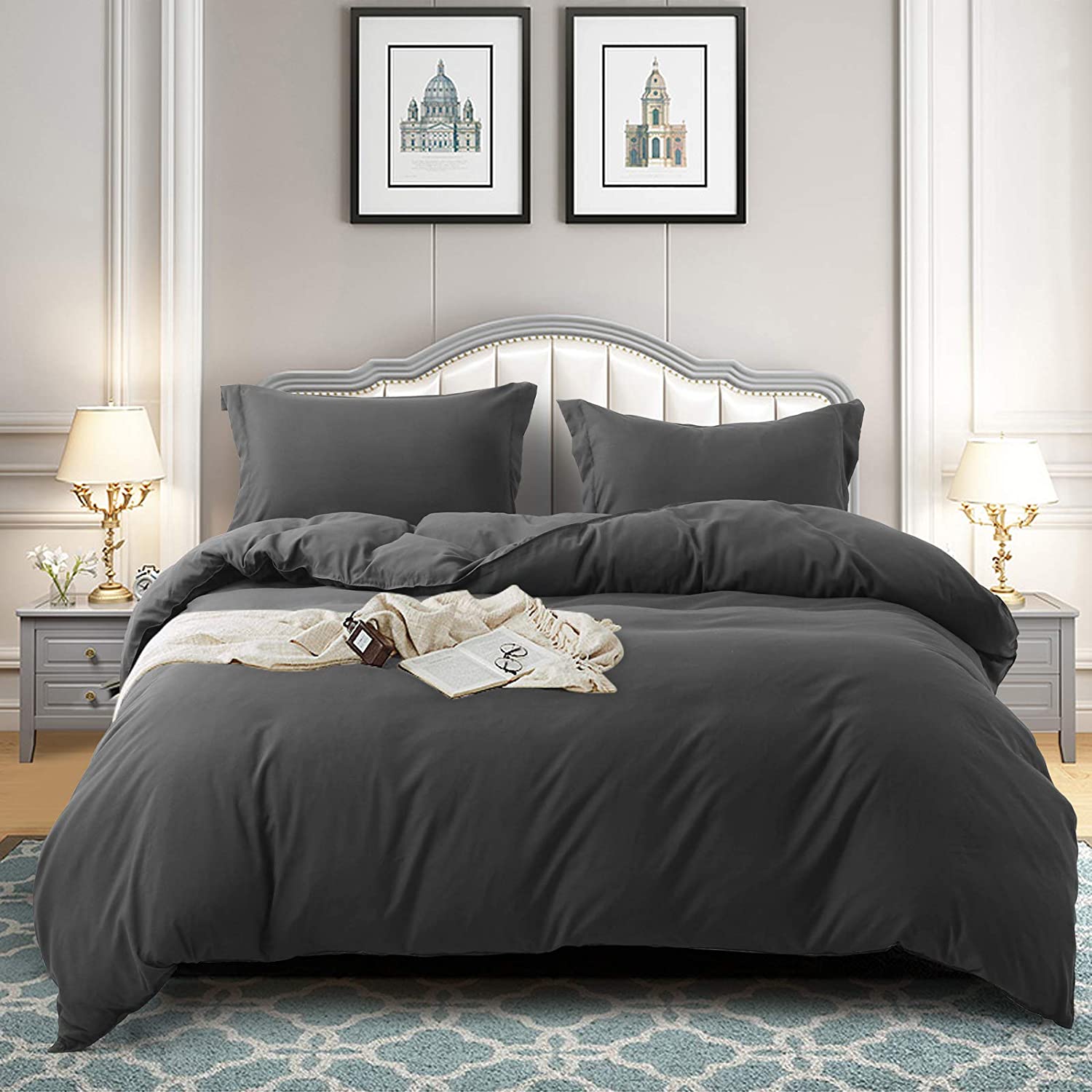 Price:$35.99  All Season 3 Piece Duvet Cover Set, Super Soft Breathable 100% Brushed Microfiber Premium Bedding Set -1 Comforter Cover with Zipper Closure+2 Pillow Shams (King, Dark Grey) : Home & Kitchen