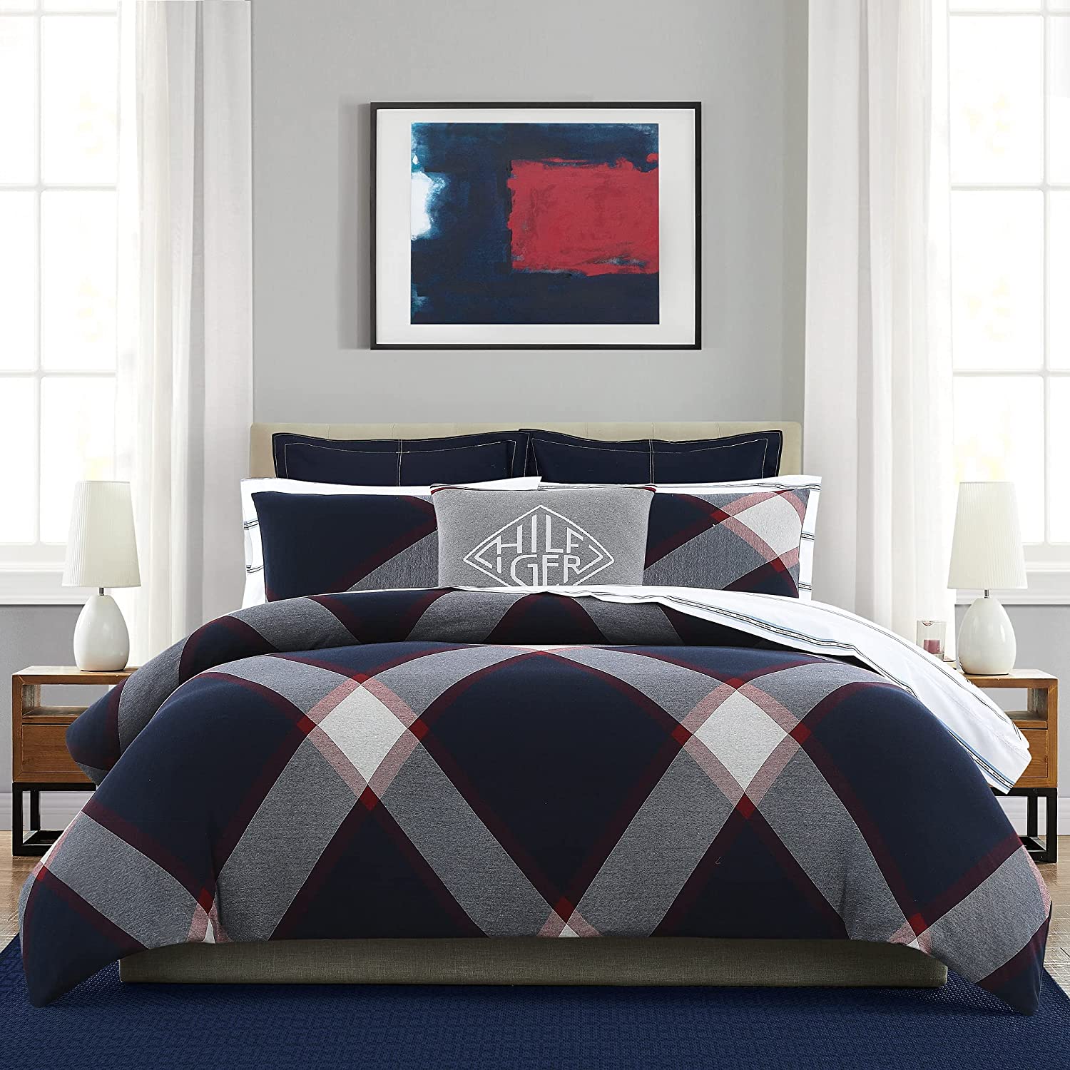 Price:$149.99  Hilfiger Club Duvet Cover Set, Full/Queen, Navy : Home & Kitchen