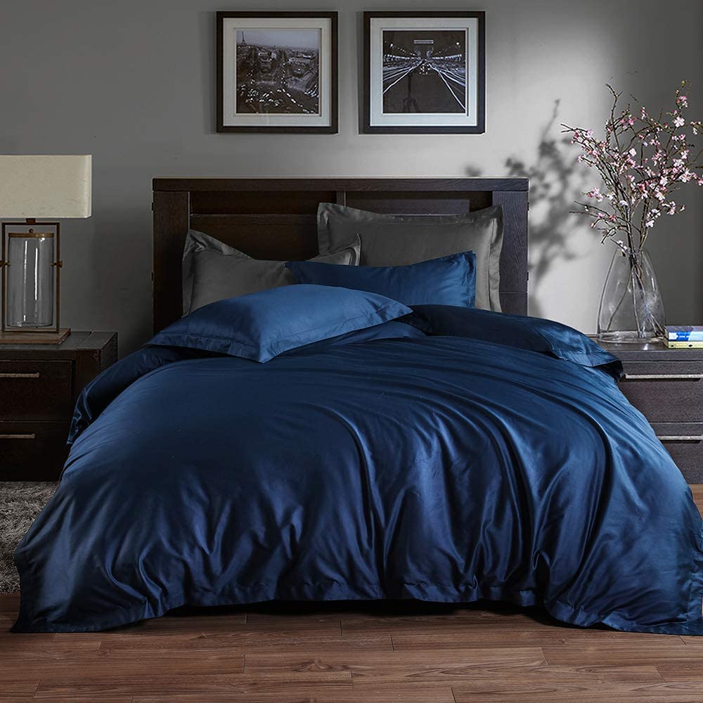 Price:$86.99  King Size Duvet Cover Set,100% Egyptian Cotton 3 Piece Luxury Bedding Set- Button Closure & Corner Ties, 1 Duvet Cover 2 Pillow Sham (Navy Blue) : Home & Kitchen