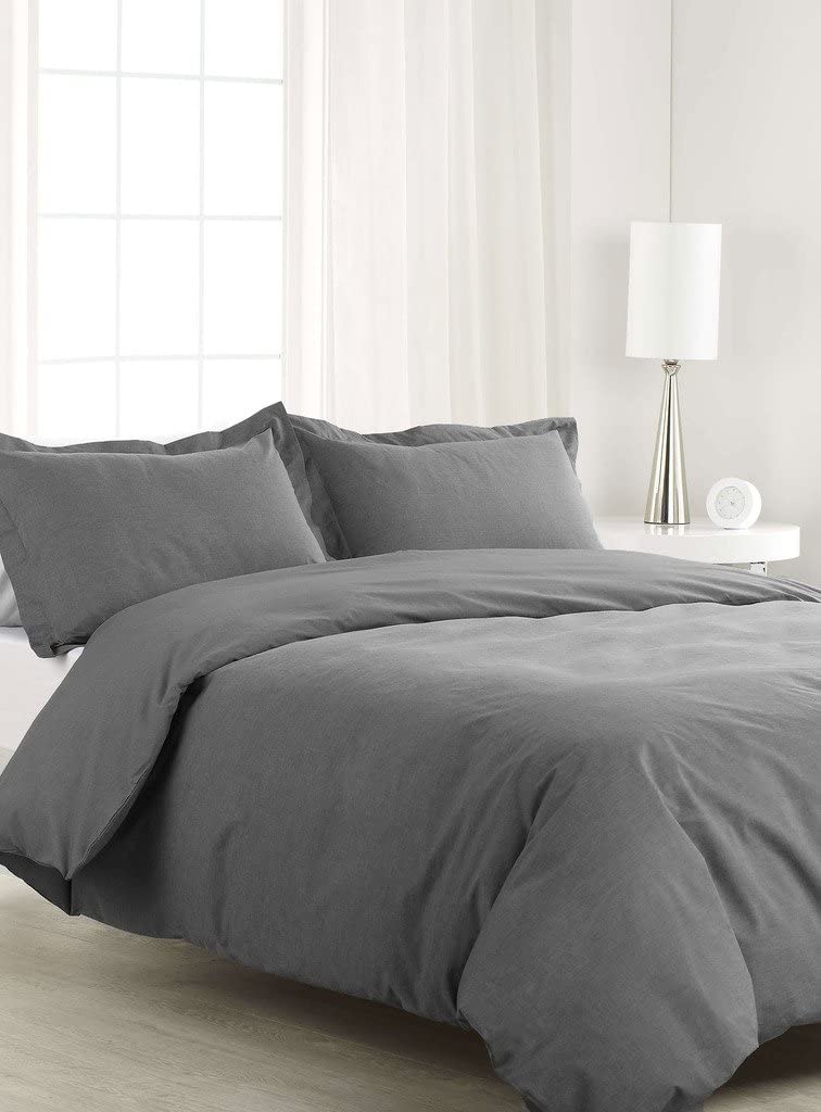 Price:$92.99  Thread Count 3 Piece King Size Duvet Cover Set 100% Egyptian Cotton Premium Quality Solid Pattern Gray : Home & Kitchen