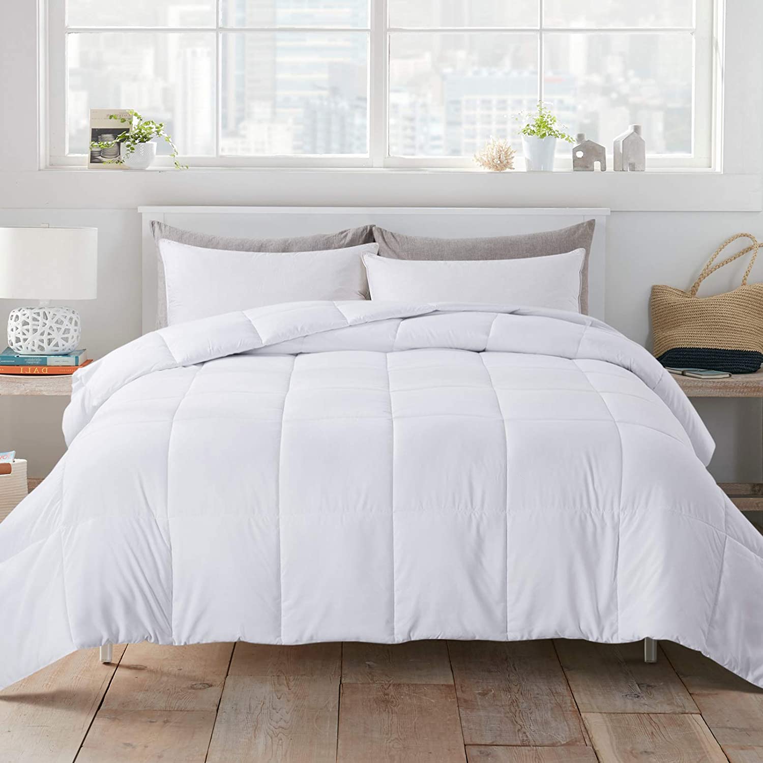 Price:$35.99  White California King Down Alternative Quilted Comforter - All Season Lightweight Duvet Insert or Stand-Alone Comforter with Corner Tabs - 104×96 Inch : Home & Kitchen