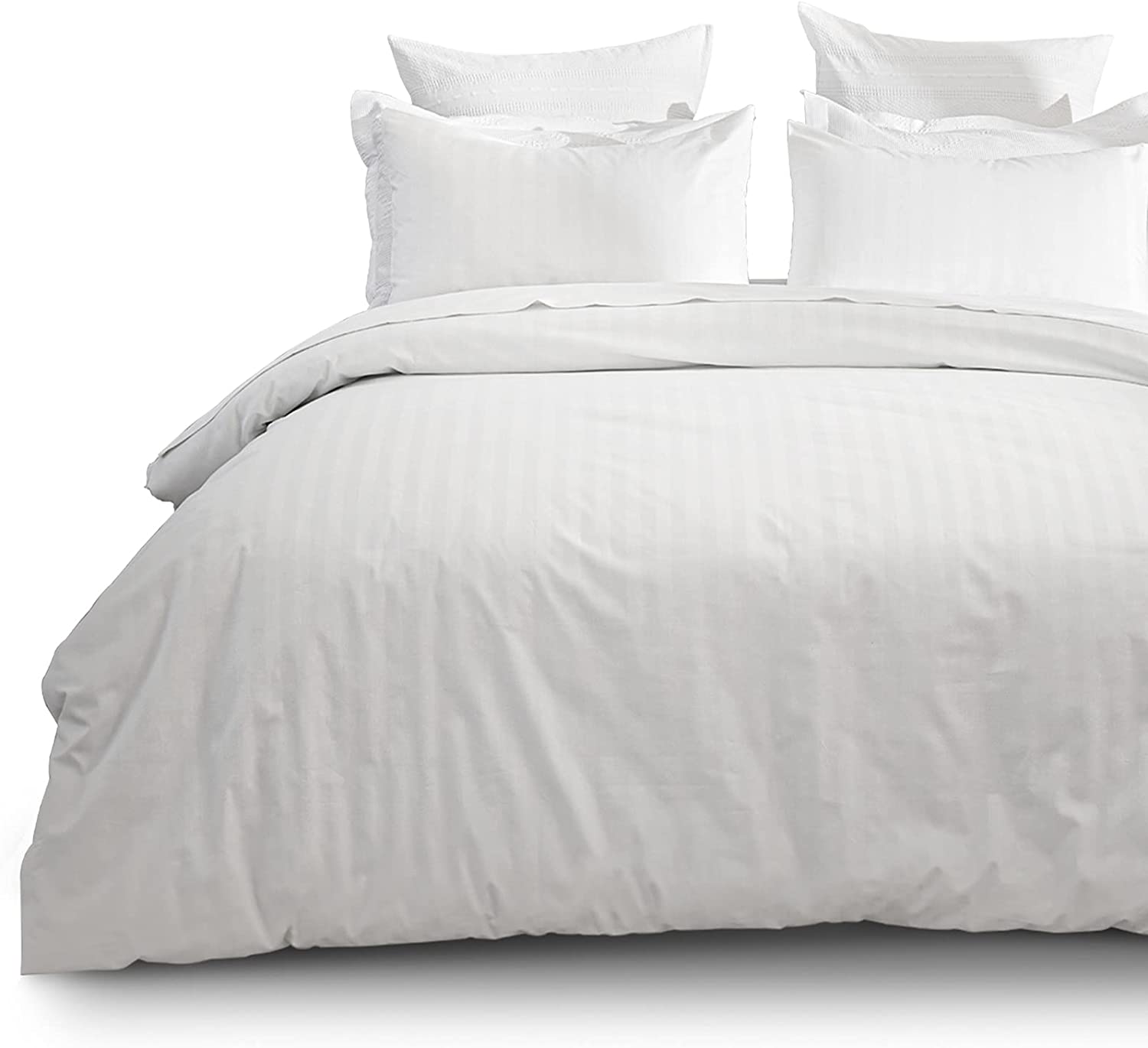 Price:$34.99  Cover Set Queen Size White Stripe Sateen Silky Soft Fabric, Hotel Quality 200 Thread Count Damask Comforter/ Insert Cover with 2 Pillowcases-90 x92 : Home & Kitchen