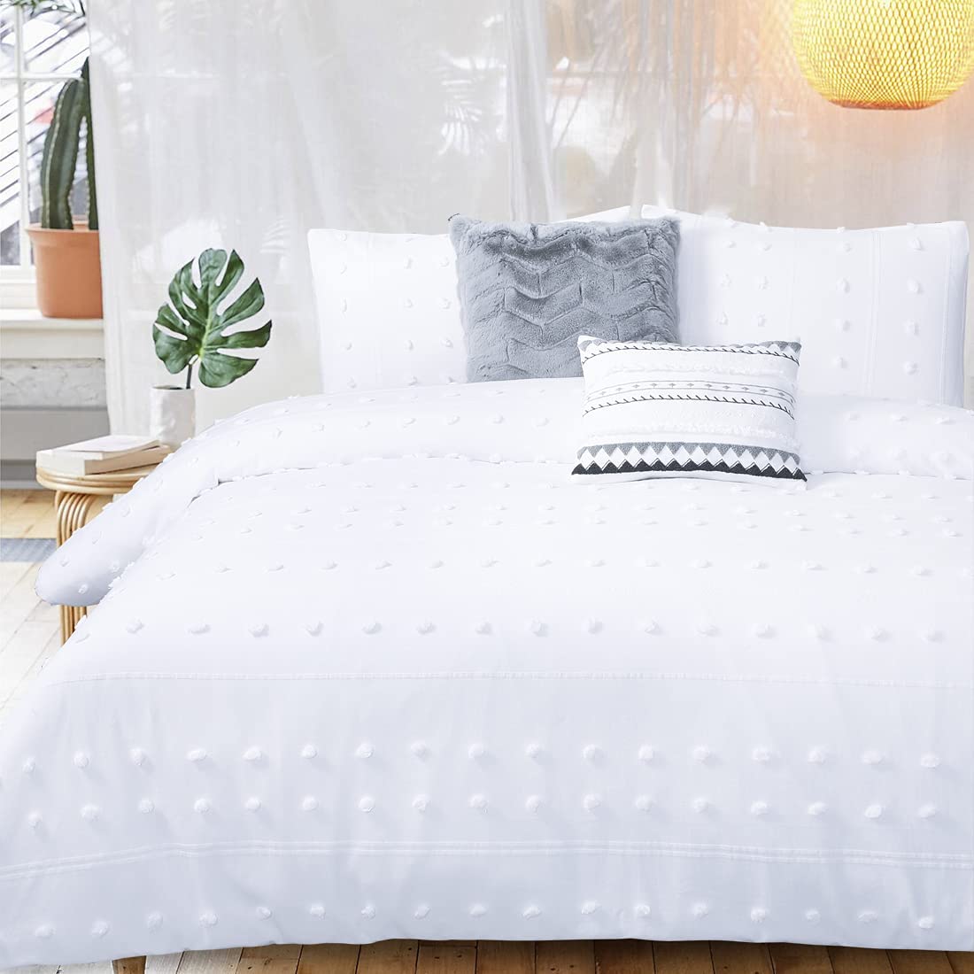 Price:$63.99  Duvet Cover White King Textured Boho Moroccan Clipped Dot Striped Cute 100 Cotton Minimalist Bohemian Quilt Cover Bedding Set 104x90 Shabby Chic : Home & Kitchen