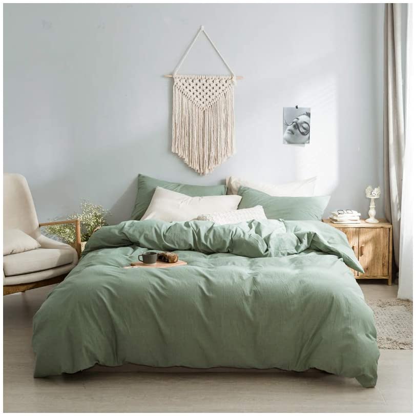 Price:$31.99  Duvet Cover for 60"x80" Weighted Blanket/8 Ties/100% Washed Cotton/57 Zipper on Long Side/Dark Green/Just Duvet Cover : Home & Kitchen