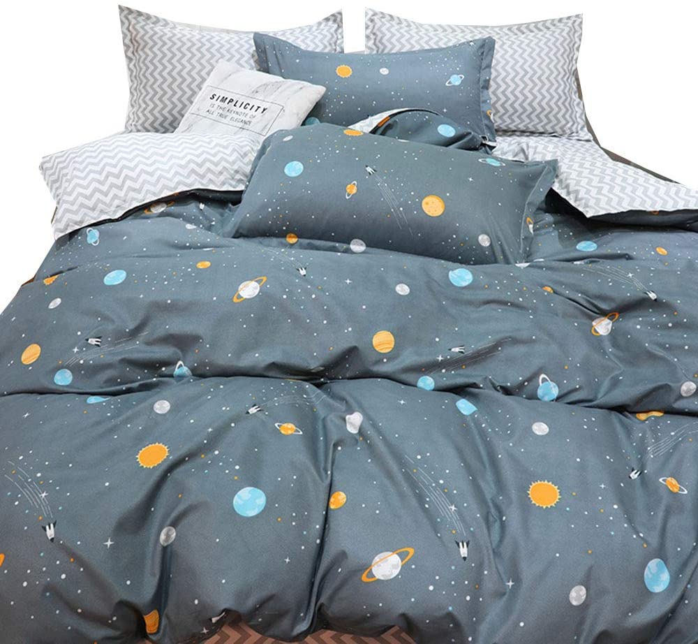 Price:$39.99  Galaxy Duvet Cover Queen, Outer Space Themed Boys Bed Sheets with 1 Grey Duvet Cover and 2 Pillowcases, Ultra Soft Brushed Microfiber Sheet Set with Zipper Closure and Corner Ties : Everything Else
