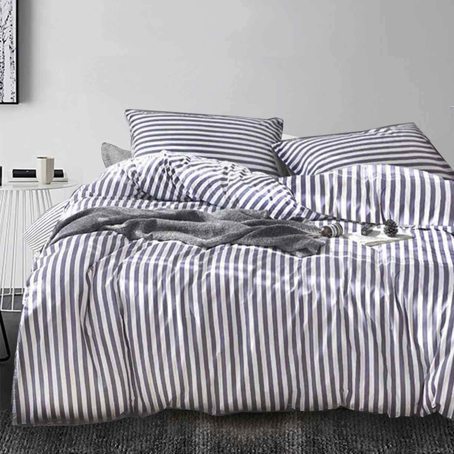 Price:$29.95  Cover Queen Set - 90x90 Luxury Microfiber Soft Lightweight  Comforter Quilt Covers with Zip Ties - 3 pc (1 Cover, 2 Pillowcase) Bedding for Women Men, White (Queen, Navy Stripe) : Home & Kitchen