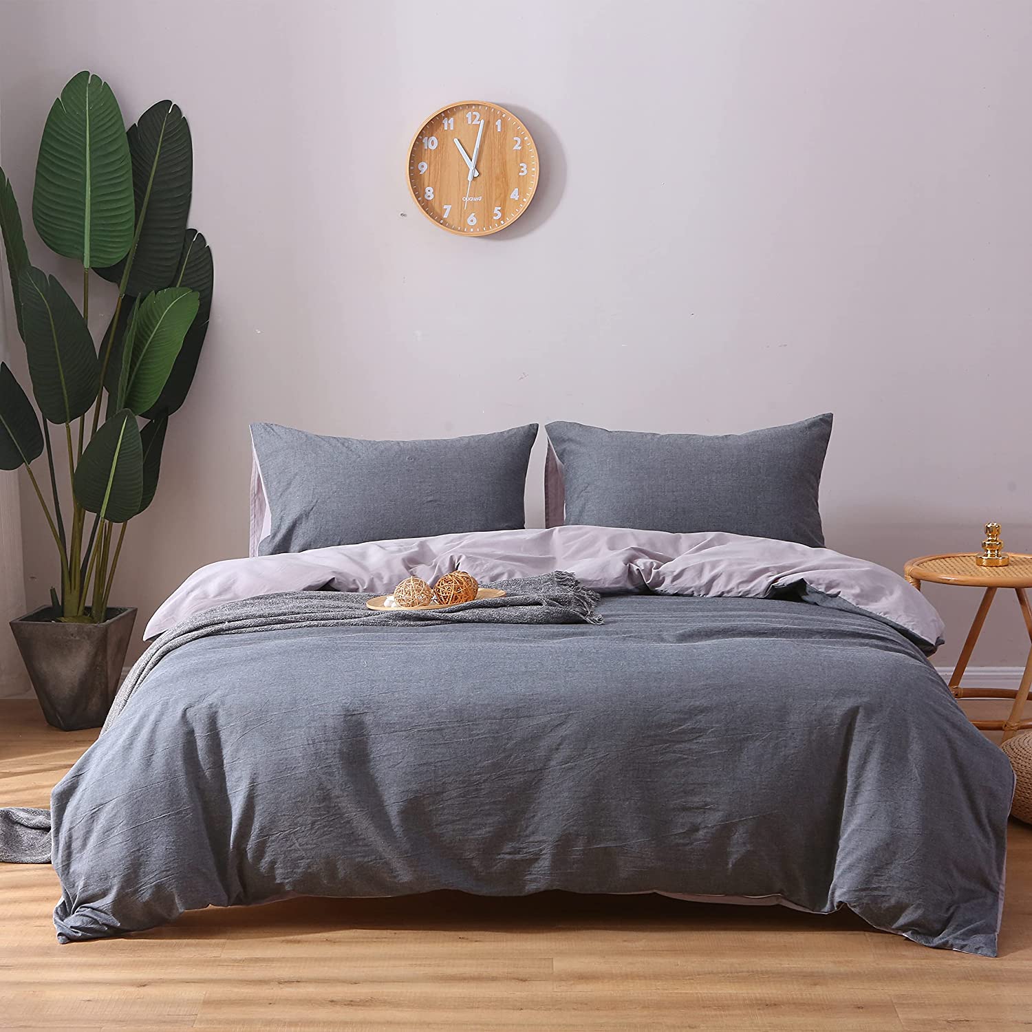 Price:$57.99  Duvet Cover Set-4 Pieces 100% Washed Cotton 400 Thread Count Comforter Cover Sets-1 Duvet Cover，1 Fitted Sheet and 2 Pillow Cases-King,Grey : Home & Kitchen