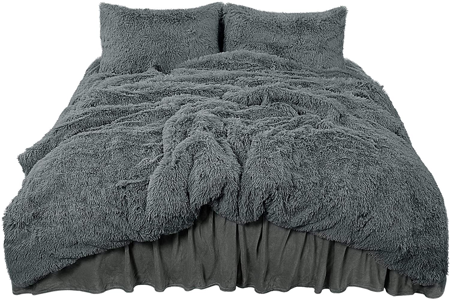 Price:$99.99  Fluffy Duvet Cover Sets, Faux Fur Bedding Set, Plush Shaggy Quilt Cover, Zipper Close and Ties, 4 Pieces 1 Duvet Cover (No Duvet) + 1 Bed Skirt + 2 Pillowcases King Dark Gray : Home & Kitchen