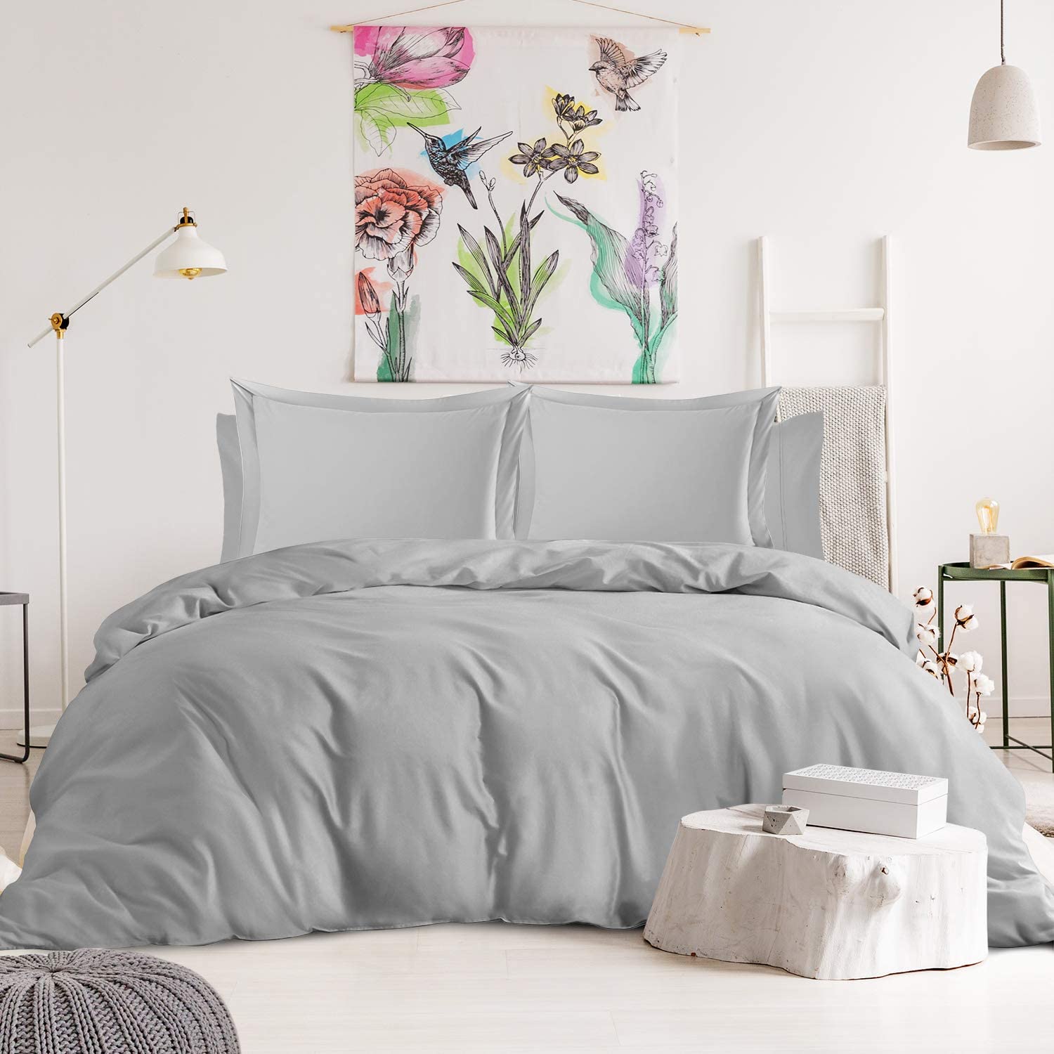 Price:$111.94  Duvet Cover 6-Piece Set - Tri Blend Cotton Duvet Cover with Zipper, Deep Pocket Fitted Sheet, 2 Cooling Pillow Cases, 2 Pillow Shams - King, Silver Gray : Home & Kitchen