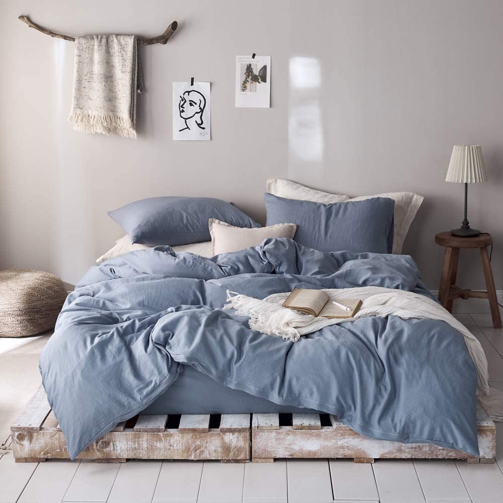 Price:$38.99  Blue Duvet Cover Set Soft Microfiber Washed Bedding Set Twin Size Duvet Cover 68 x 86 with Zipper/Ties 3 Piece Solid Color Pattern : Home & Kitchen