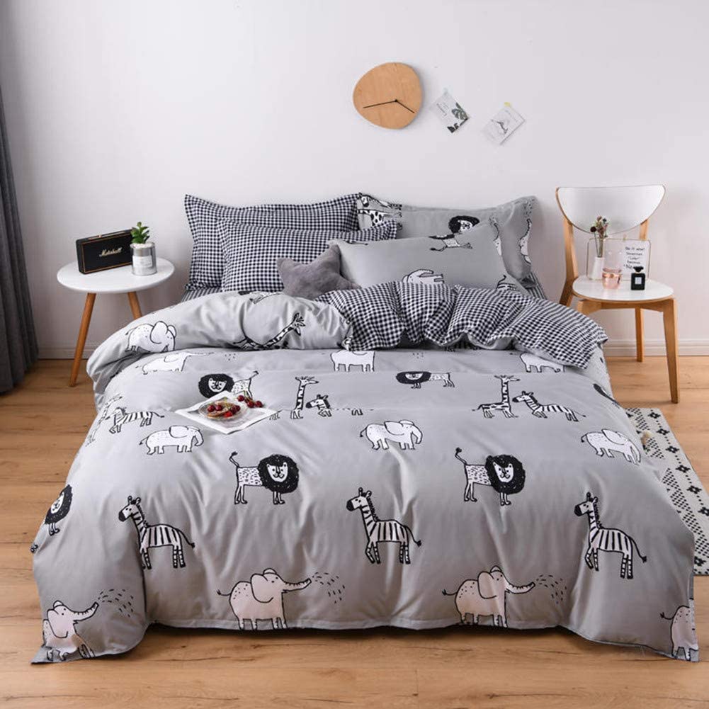 Price:$37.99  Cartoon Zoo Bedding Sets Gray Lion Zebra Elephant Pattern Duvet Cover Set Kids Children Comforter Cover Cute Animal Quilt Cover Pillowcase(King (104"x90")) : Home & Kitchen
