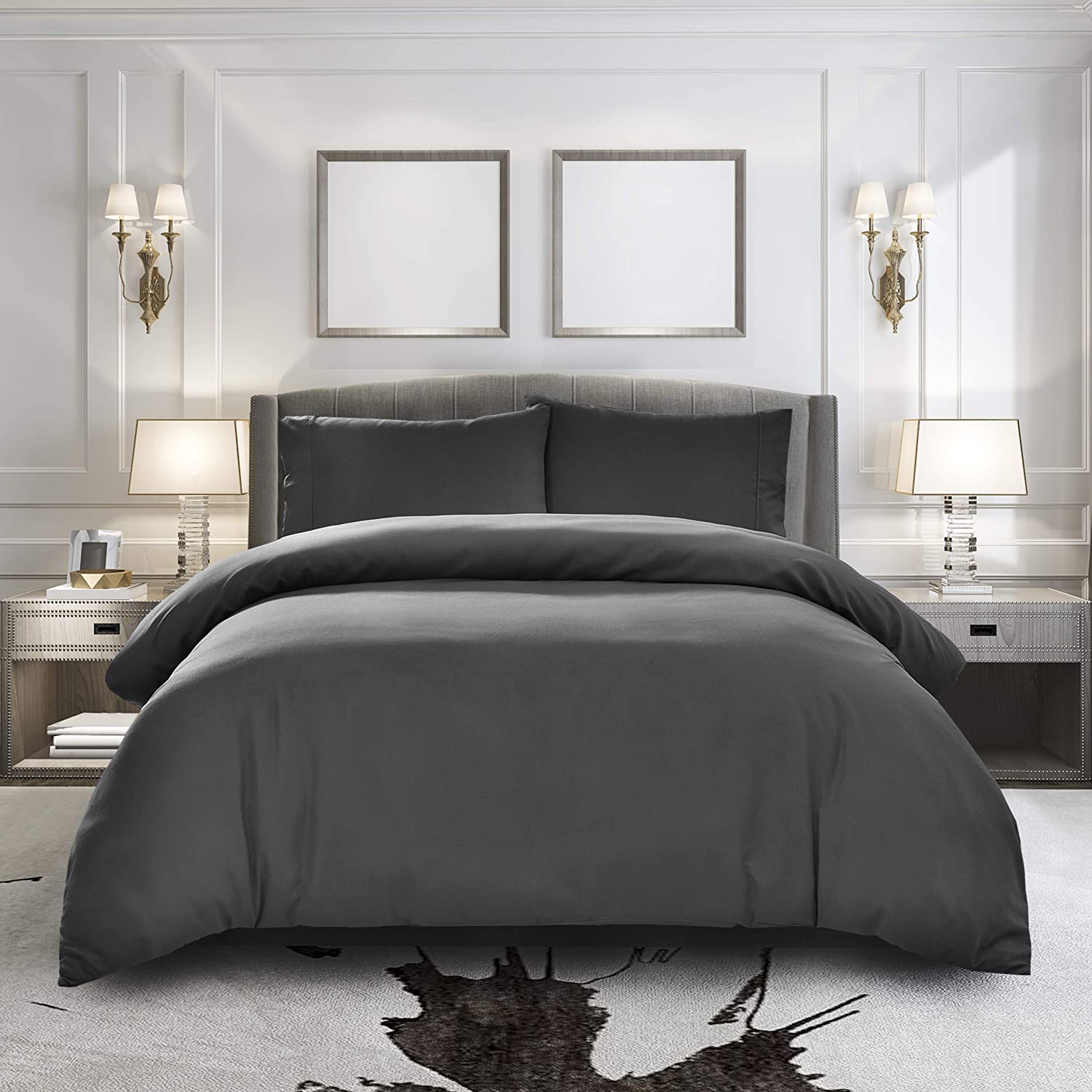 Price:$23.99  Cover Twin [2-Piece, Dark Grey] - 1 Comforter Protector with Zipper Flap and 1 Pillowcase - Hotel Luxury 1800 Brushed Microfiber - Ultra Soft, Cool and Breathable Comforter Cover : Home & Kitchen