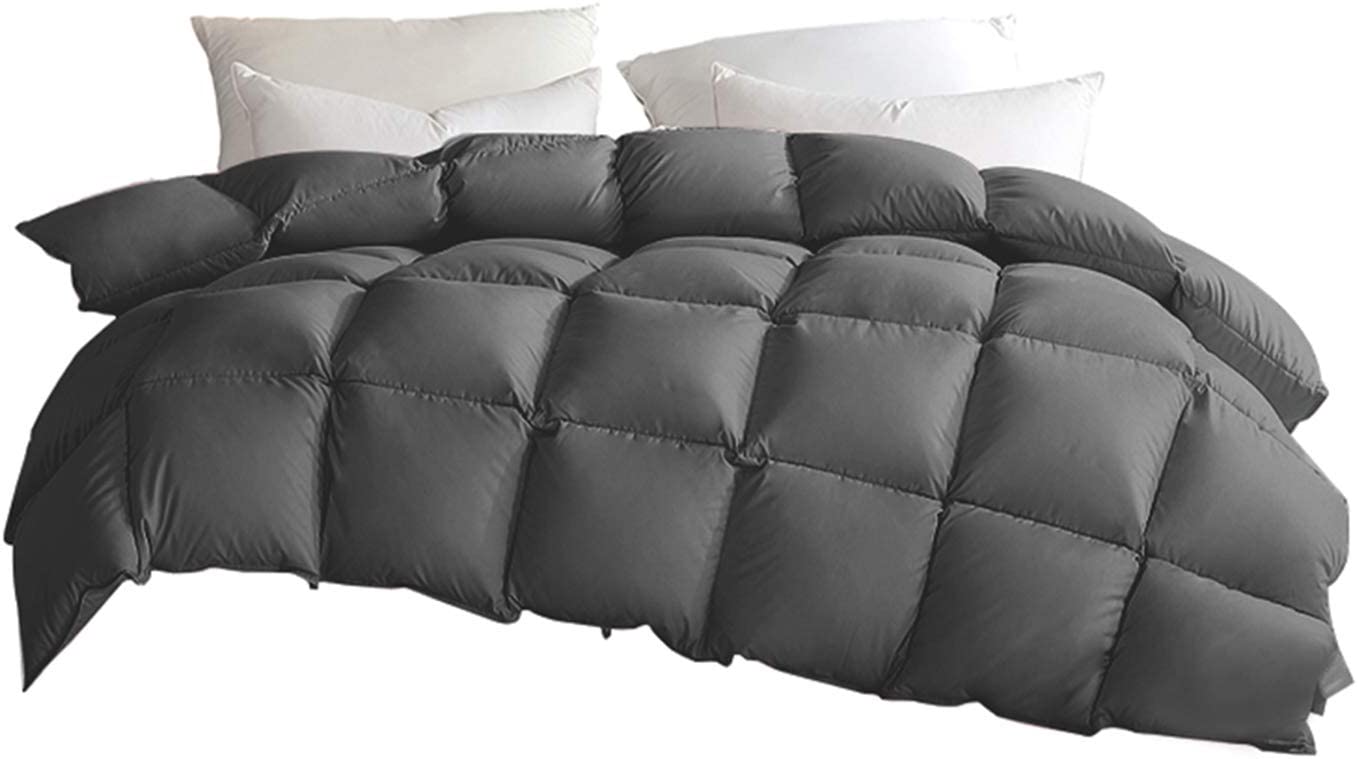 Price:$84.99  Size Grey All-Season Goose Down Comforter, Goose Down Filling Duvet Insert , 100% Cotton Fabric Warm Soft Fluffy Breathable for Winter Quilted Medium Warmth, 106x90’’ 800TC 55oz Fill Weight : Home & Kitchen