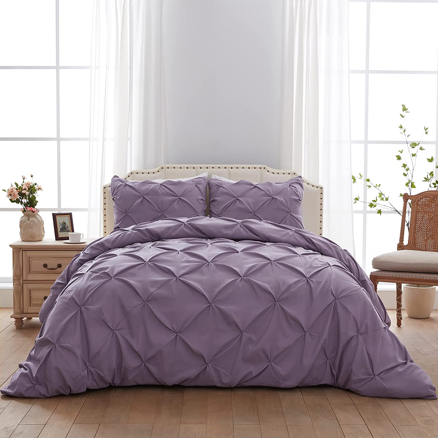Price:$29.99  Home Pinch Pleated Duvet Cover Purple 2 Pieces Twin Duvet Covers Soft Microfiber Luxury Duvet Cover with Zipper Closure & Corner Ties for All Season(1 Duvet Cover, 1 Pillow Sham) : Home & Kitchen