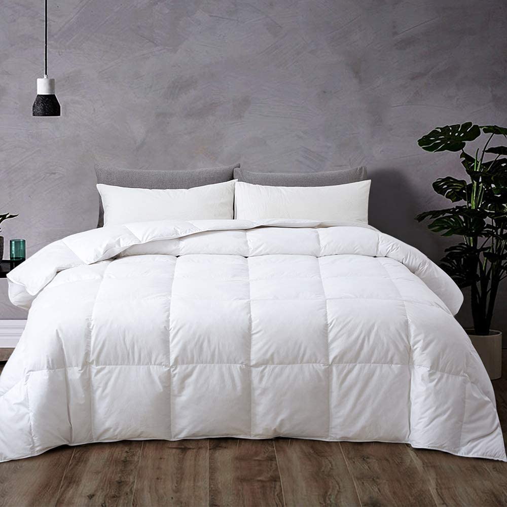 Price:$69.99  Feather Comforter for All-Season，Made of Cotton Fabric, Feather & Down Filling, Duvet Insert with 4 Corner Ties, White King Size 106x90 : Home & Kitchen