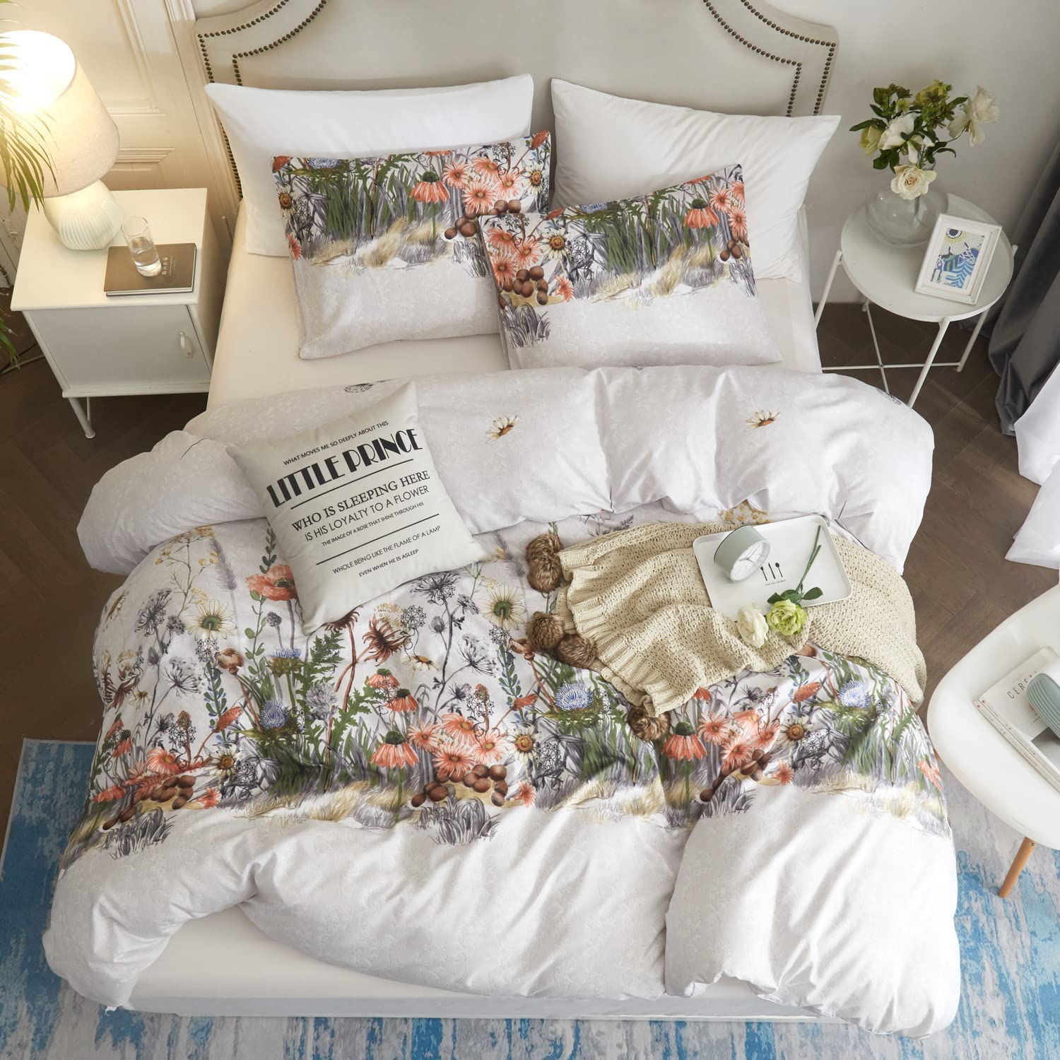 Price:$139.99  Casa Flower Queen Duvet Cover Set Lightweight Soft Ivory 3PC Comforter Cover Set Hotel Quality Bedding Set : Home & Kitchen