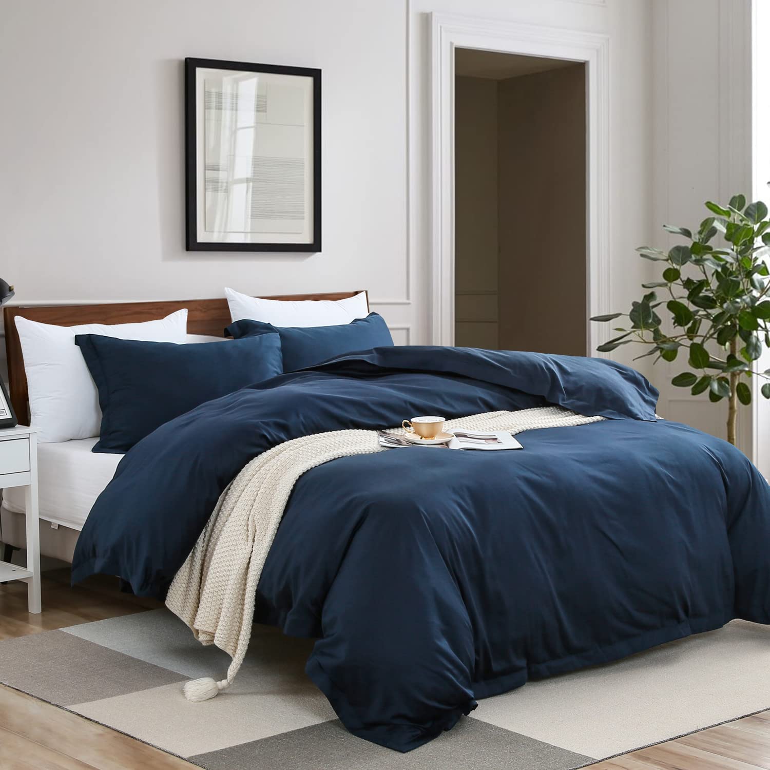 Price:$28.95  Cover Set King Size 3-Piece Comforter Cover Set, 1200 Thread Count Cotton Cover with Corner Ties, Soft 1  Cover and 2 Pillowcases, Button Closure, Easy Care&Machine Wash(Blue,106x90Inches) : Home & Kitchen