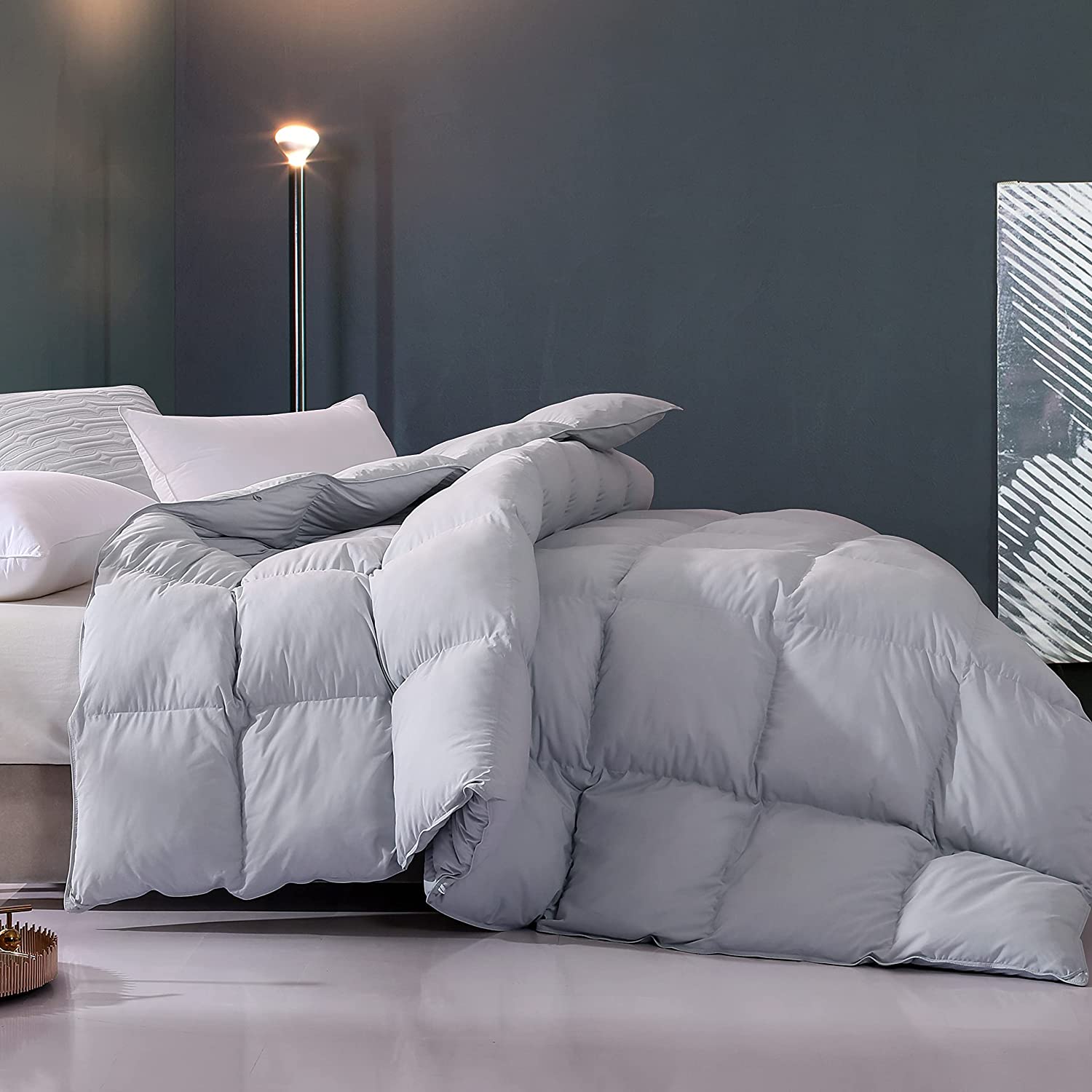 Price:$67.00  Goose Down Comforter Queen Size 1200 TC 100% Cotton Cover Down Proof Baffle Boxes Construction,Soft and Warm Duvet(Light Grey,Queen Size) : Home & Kitchen
