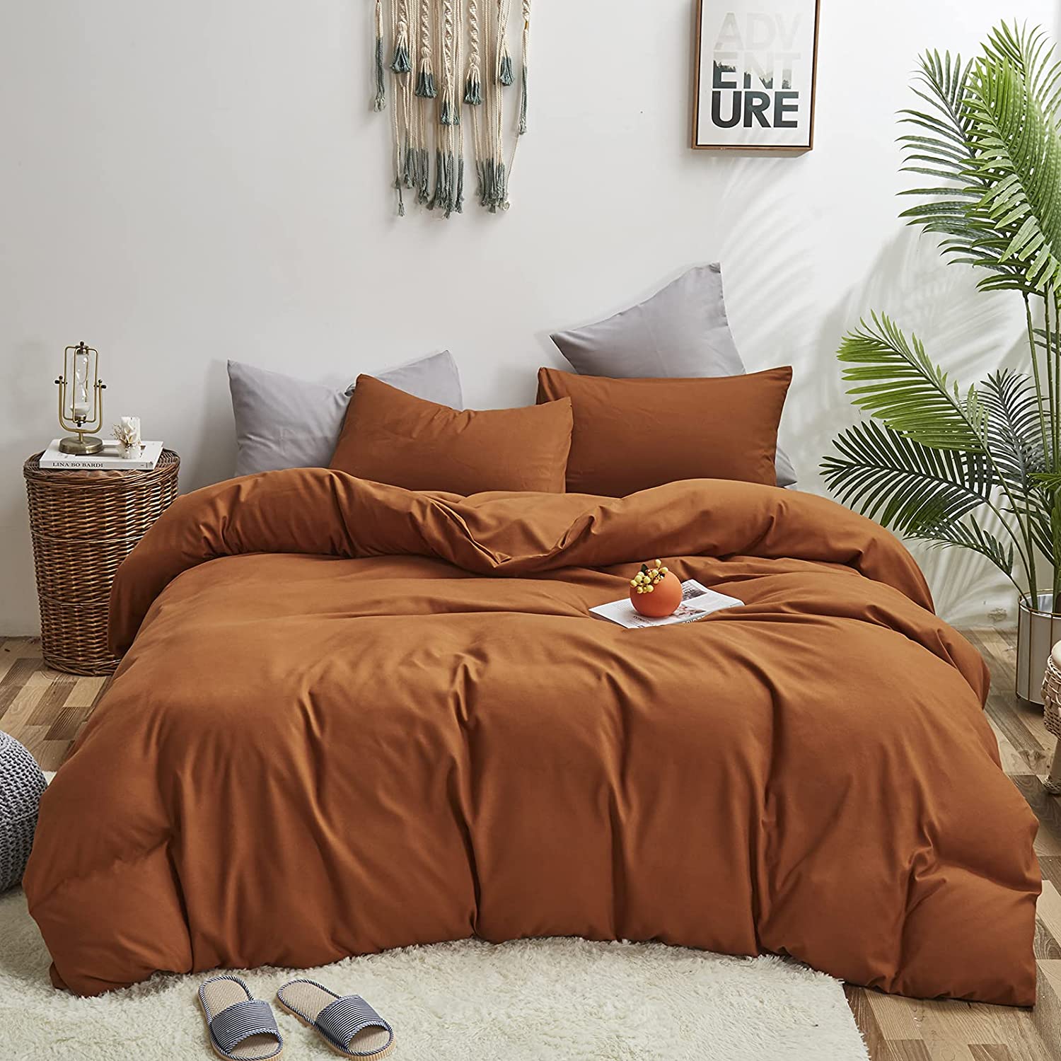Price:$68.50  Pumpkin Color Duvet Cover Sets Solid Rust Color Bedding Set King Comforter Cover Sets for Women Girls Luxury Soft Cinnamon Comforter Cover 3 Piece Bedding Set 1 Duvet Cover 2 Pillowcases : Home & Kitchen