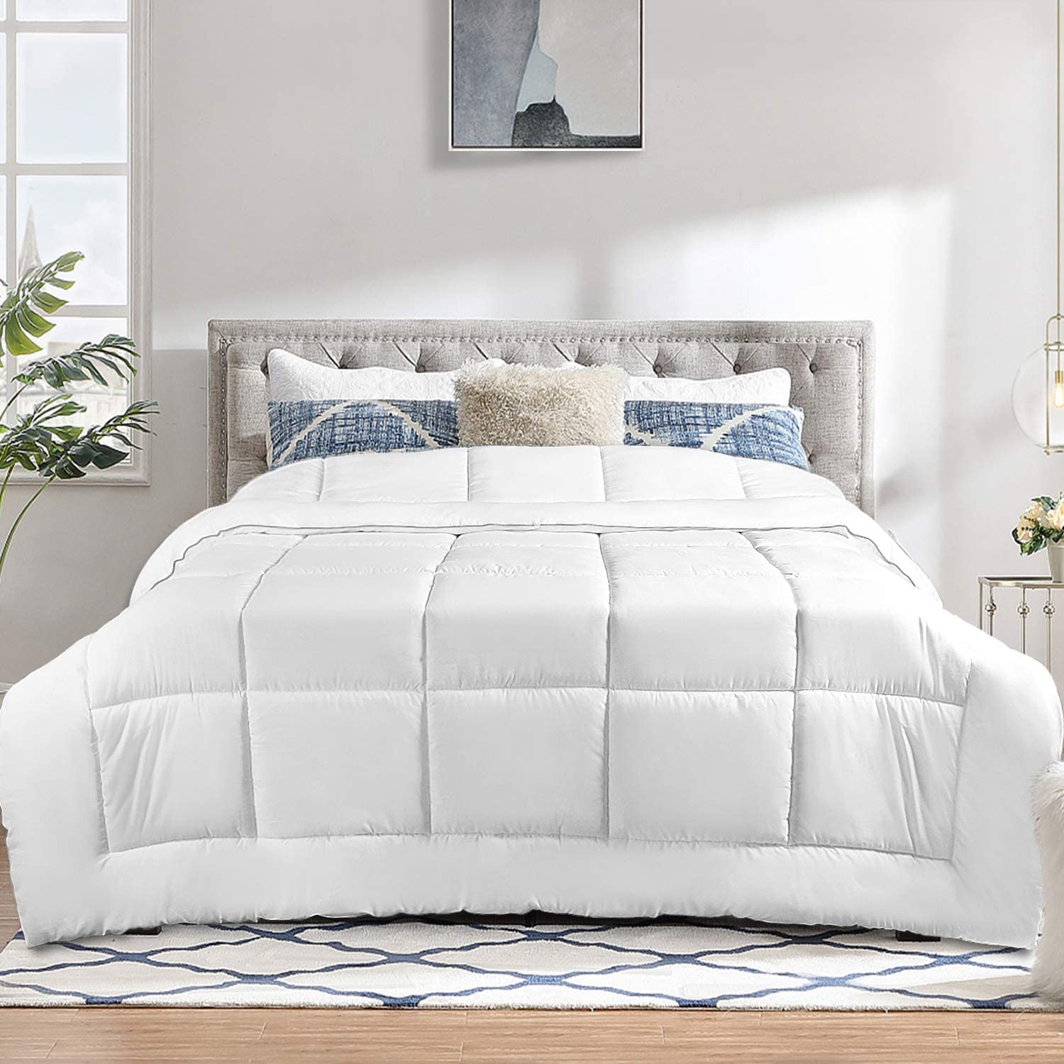 Price:$67.00  Comforter Duvet Insert King Size, Plush White Comforter Down Alternative Quilted Stand Alone Bedding Comforter Box Stitched, Machine Washable : Home & Kitchen