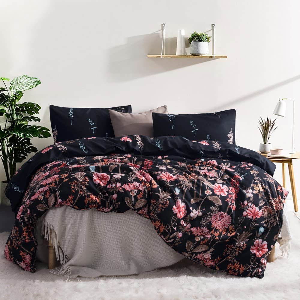 Price:$34.99  Floral Duvet Cover Set King Duvet Cover Black Flowers Holiday Bedding Sets with 1 Duvet Cover and 2 Pillow Shams (King, Style8) : Home & Kitchen