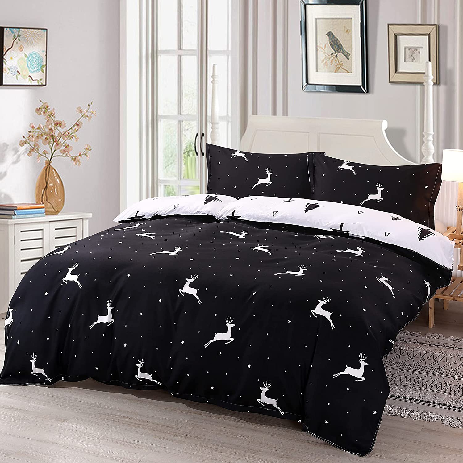 Price:$25.99  Christmas Deer Bedding Pillowcase Duvet Cover Set with Zipper (Twin, White Deer) : Home & Kitchen