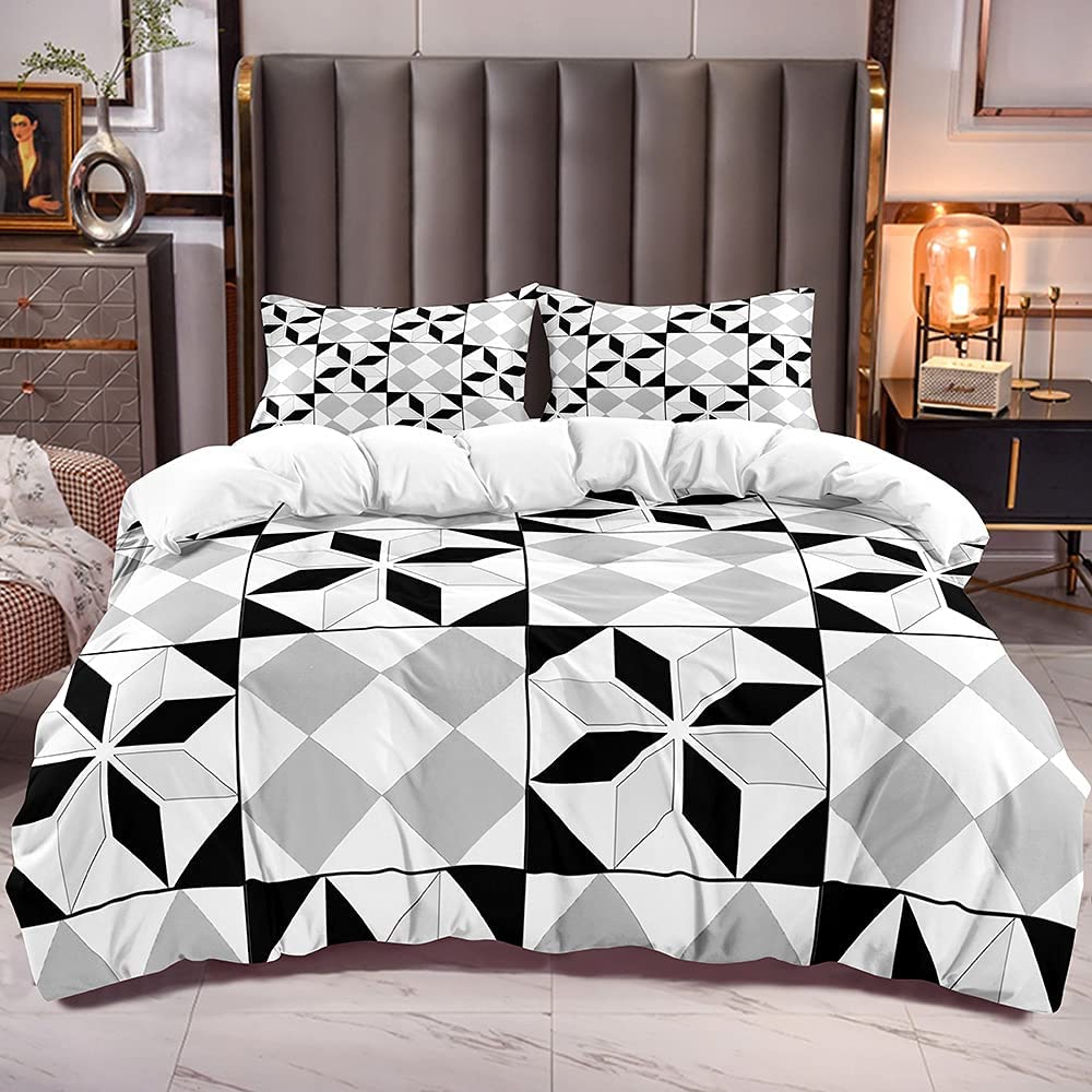 Price:$37.99  Duvet Cover Sets with Diamond Grid Pattern Cal King Size Comforter Cover Zipper Closure with 2 Pillowshames White Reverse Microfiber Bedding Quilt Cover : Home & Kitchen