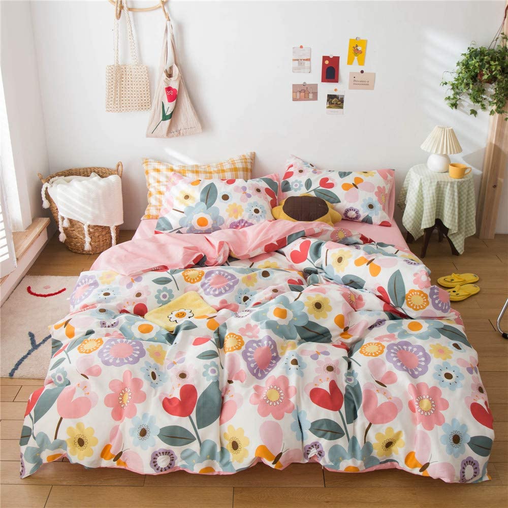 Price:$48.55  Garden Style Yellow Pink Flower Bedding Twin for Girls Boys Kids Ultra-Soft 100% Cotton Bedding Duvet Cover with 2 Pillowshams Chic Bloomy Botanical Flower Duvet Cover with Zipper Closure : Home & Kitchen