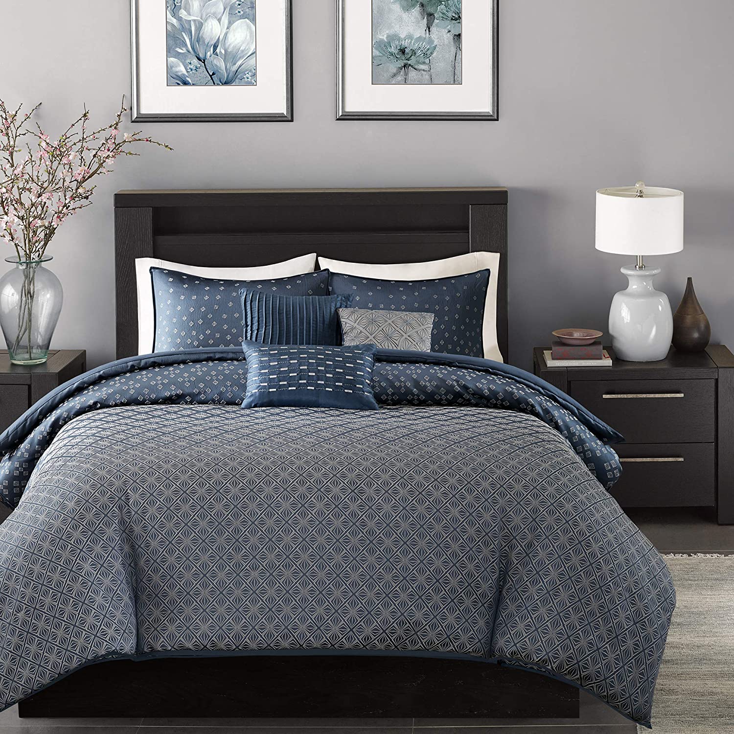 Price:$59.99  Park Biloxi Duvet Cover - Navy, Geometric Duvet Cover Set – 6 Piece – Ultra Soft Microfiber Light Weight Bed Comforter Covers, King/Cal King(104"x92") (MP12-3737) : Home & Kitchen