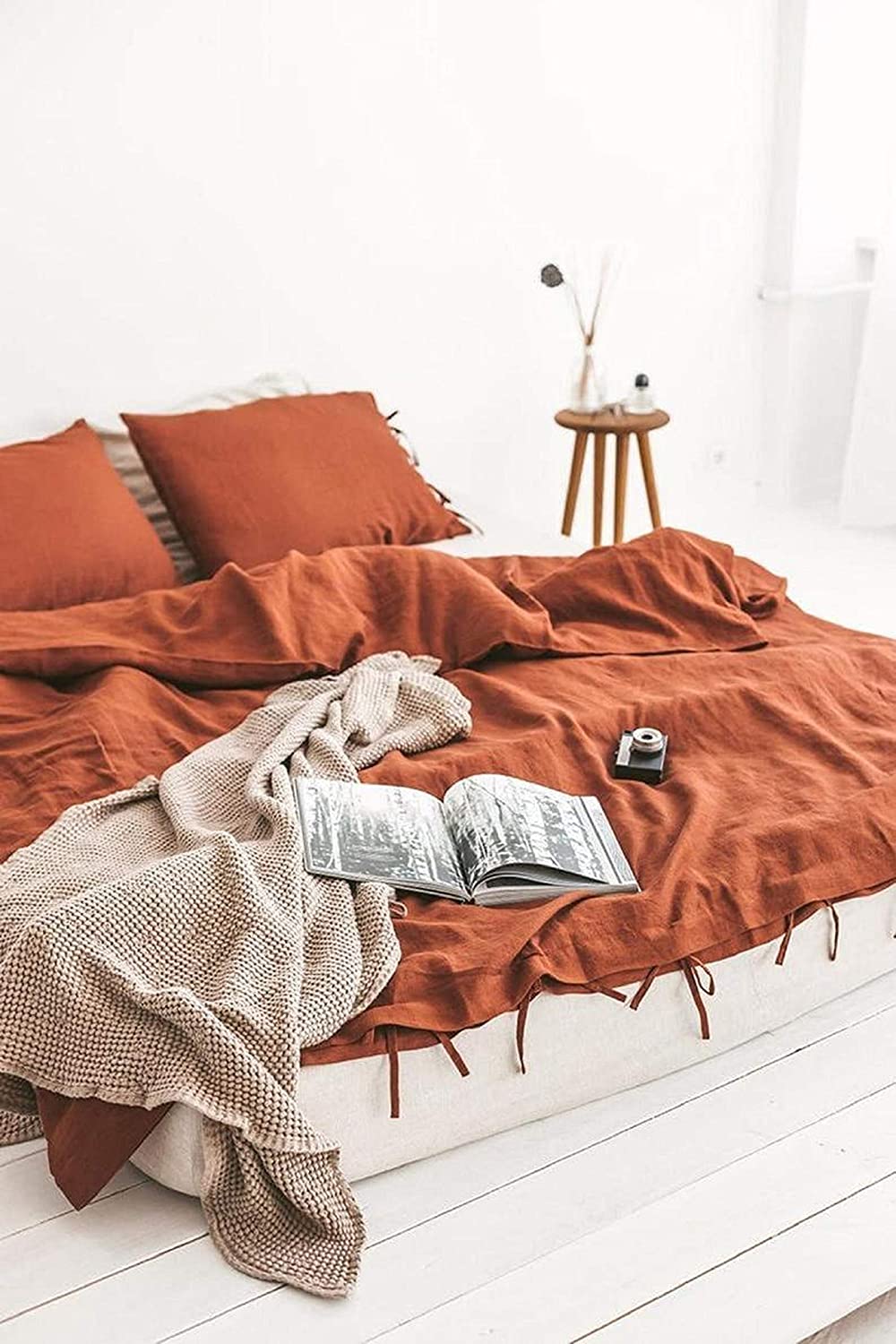 Price:$87.99  Orange Washed Cotton Duvet Cover - Duvet Cover with Button- Duvet Cover Twin Full Double Queen King Toddler - Cotton Bedding : Home & Kitchen