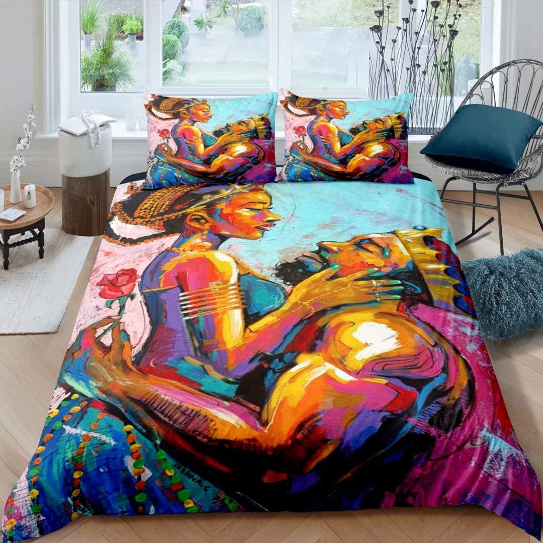 Price:$43.78  American Lovers Couple Bedding Queen Set ,Afro Black King&Queen Duvet Cover Sets Sexy Comforter Cover Bedroom Decor for Black Girls Women (No Comforter : Home & Kitchen