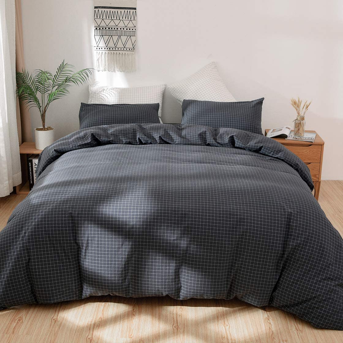 Price:$48.99  100% Washed Cotton Duvet Cover Set King Size (104x90 inches) - Modern Black and White Plaid Checkered Pattern Bedding Duvet Cover Sets 3 Pieces (1 Duvet Cover + 2 Pillow Shams) : Home & Kitchen