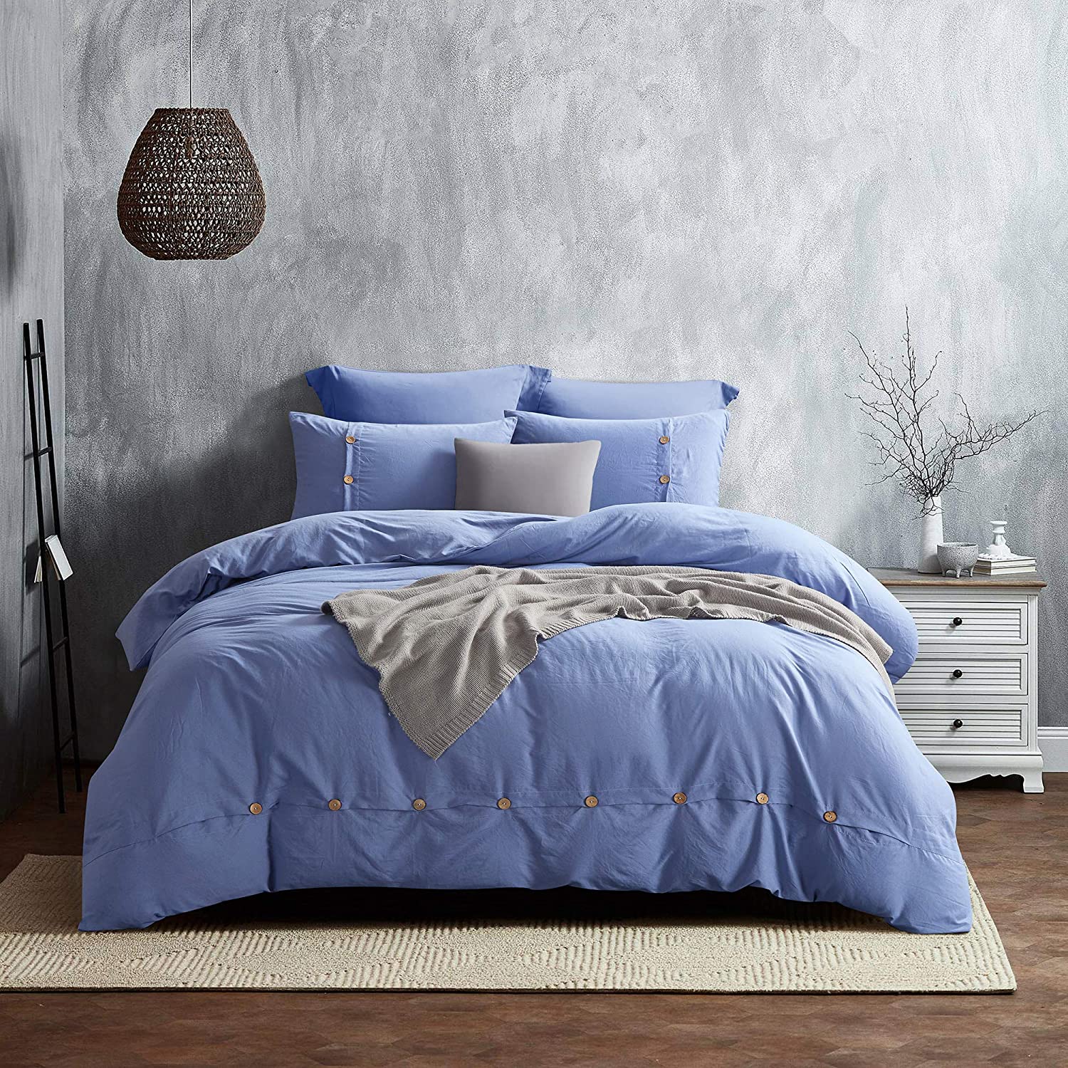 Price:$18.99  Washed Cotton Duvet Cover Set, Luxury Ultra Soft Bedding Set with Buttons Closure,Solid Color Pattern 3 Pieces (1 Duvet Cover+2 Pillowcases)-Queen Size,Navy : Home & Kitchen