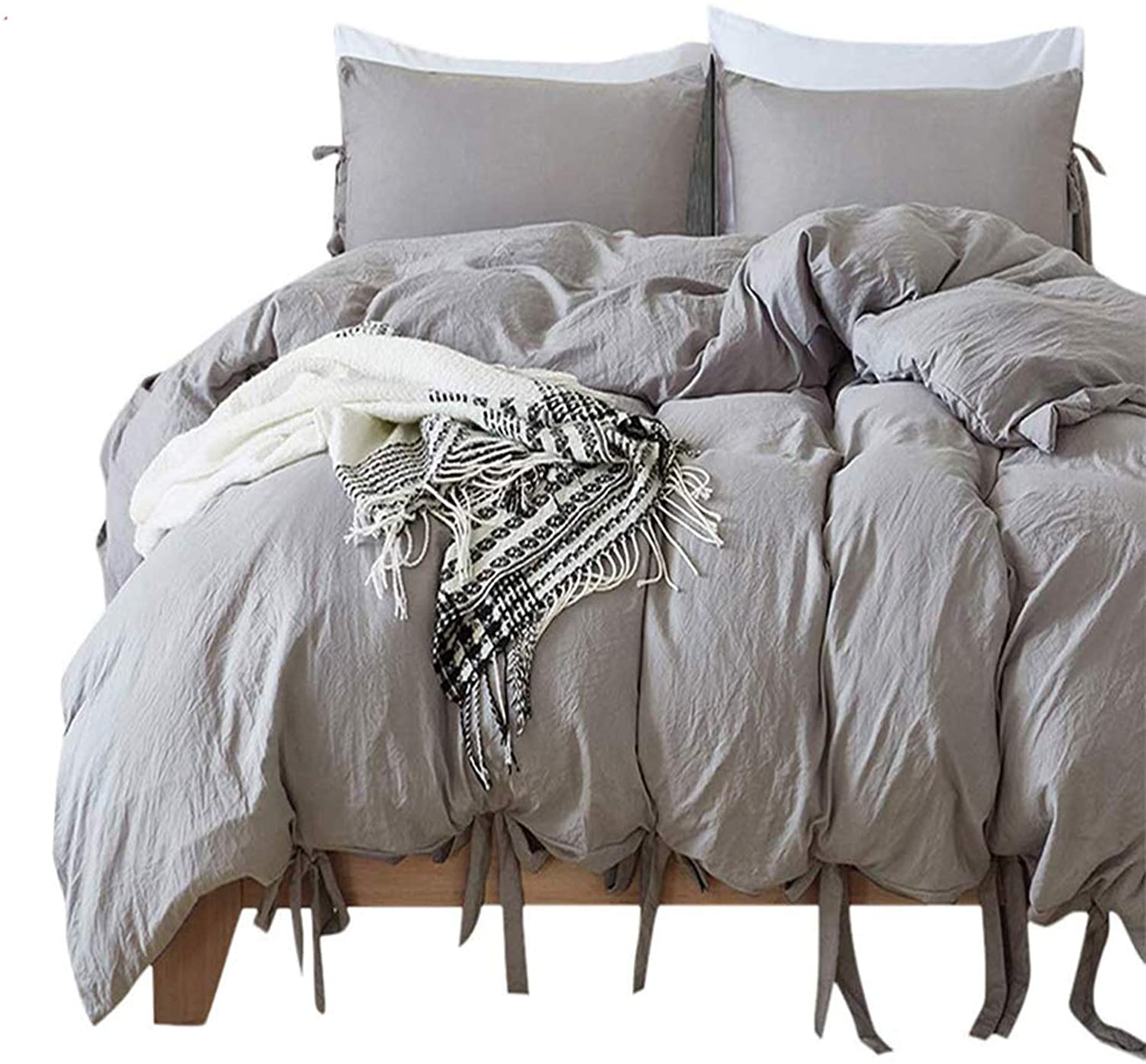Price:$35.99  Duvet Cover Set Gray Queen Solid Washed Cotton Duvet Cover(90" 90") Soft High Thread Count Comforter Cover Set : Home & Kitchen
