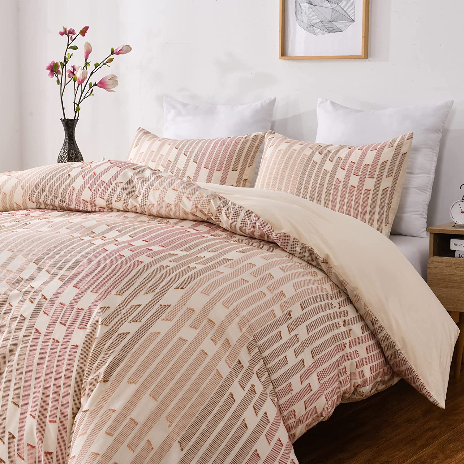 Price:$79.99  Washed Cotton Duvet Cover Queen Size Bedding Set Ultra Soft Textured Comfy Breathable Clipped Jacquard Down Comforter Quilt Cover with 2 Pillow Shams, Button Closure&Corner Ties : Home & Kitchen