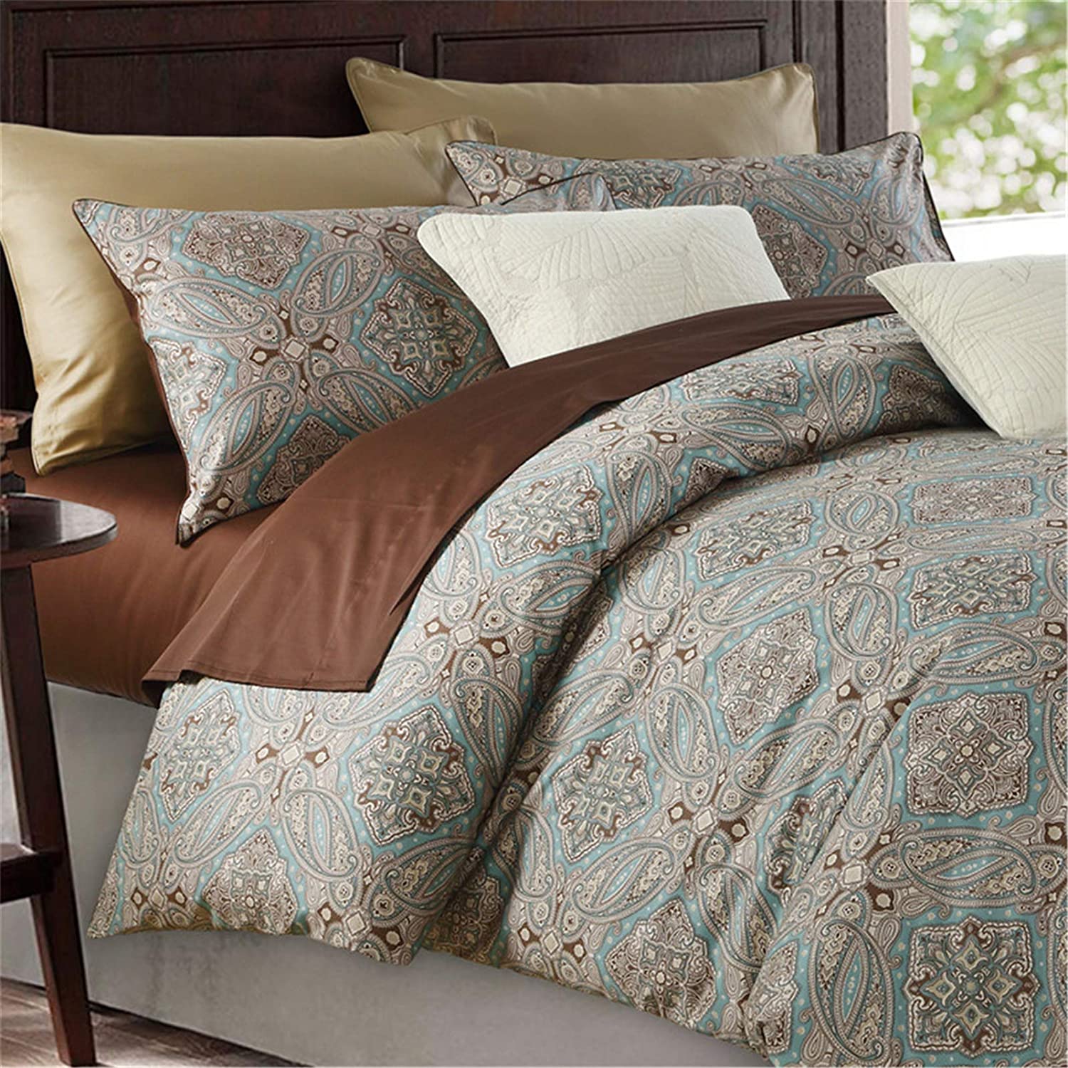 Price:$92.99  Boho Paisley Print Luxury Duvet Quilt Cover and Shams 3pc Bedding Set Damask Medallion 1000TC Egyptian Cotton King Duvet Cover Set, Taupe : Home & Kitchen