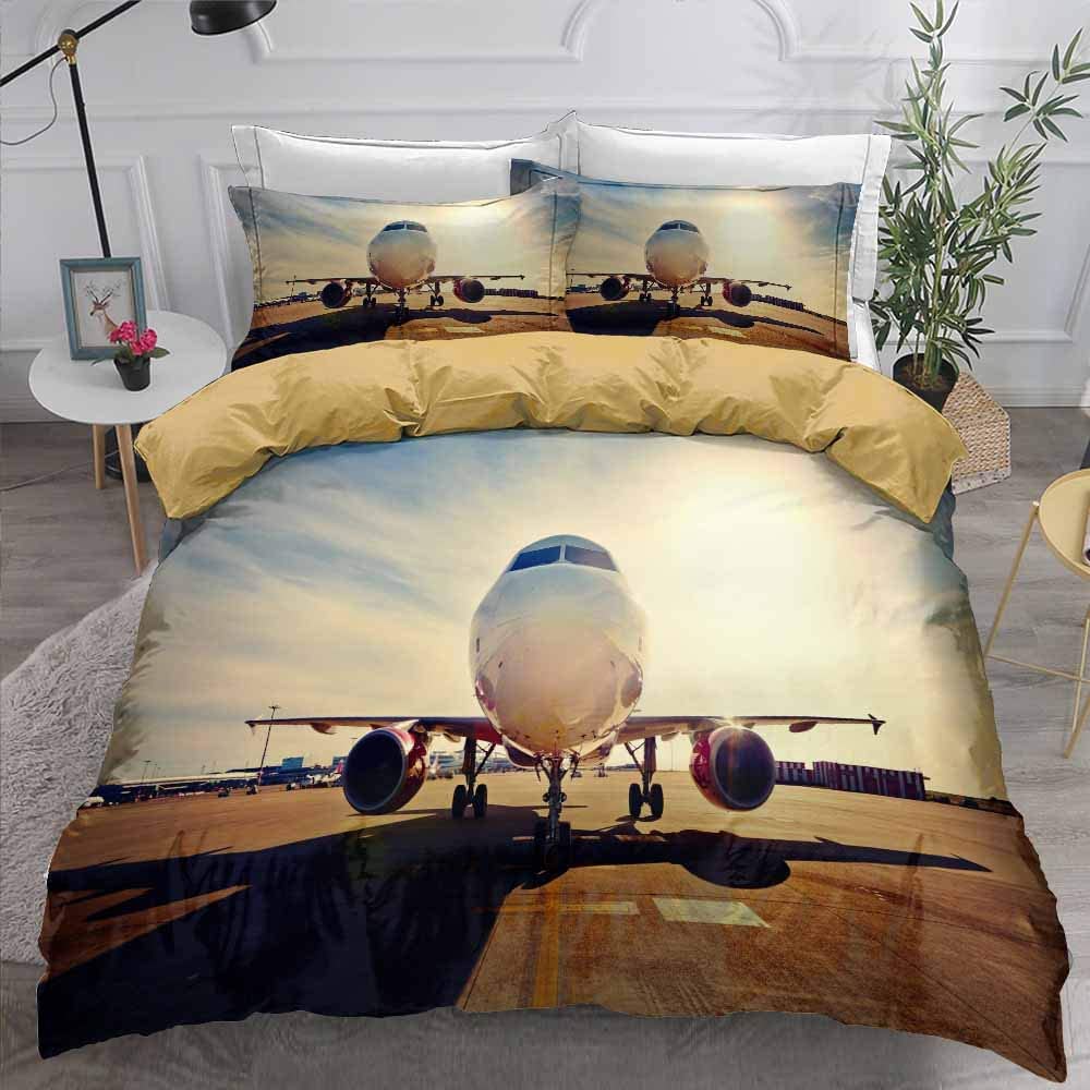 Price:$42.00  Airplane Bedding Set for Kids Boys Girls Aircraft Printed Duvet Cover Full Size Aviation Airplane Runway Comforter Cover for Teens Adult Brown Bedspread Cover Sleek Room Decoration : Home & Kitchen