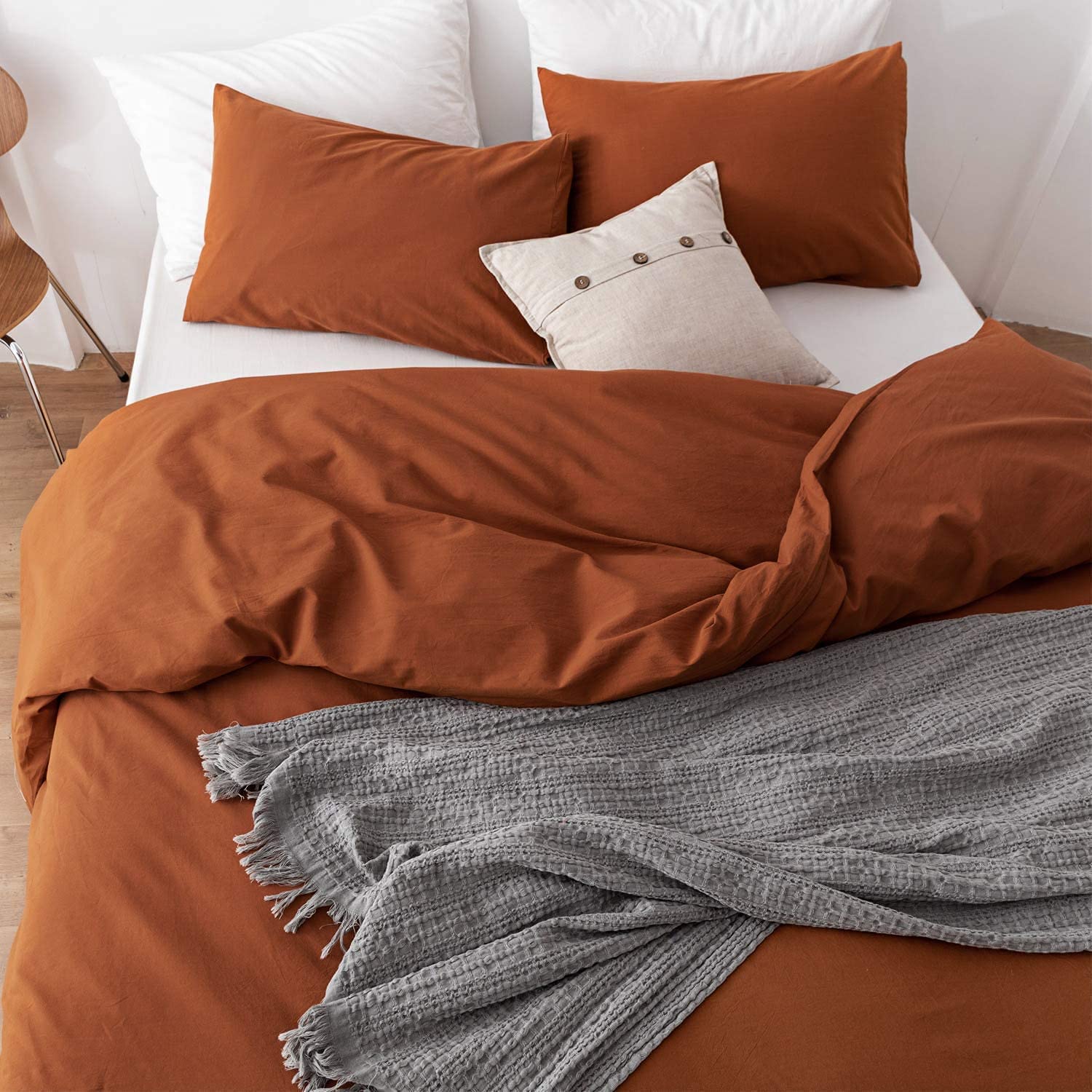 Price:$115.99  Brown 3 Pieces Set Washed Cotton Duvet Cover Boho Bedding 100% Cotton Exclusive Duvet Cover Uo Bedding Full Size Duvet Cover  Brown Quilt (California King) : Home & Kitchen