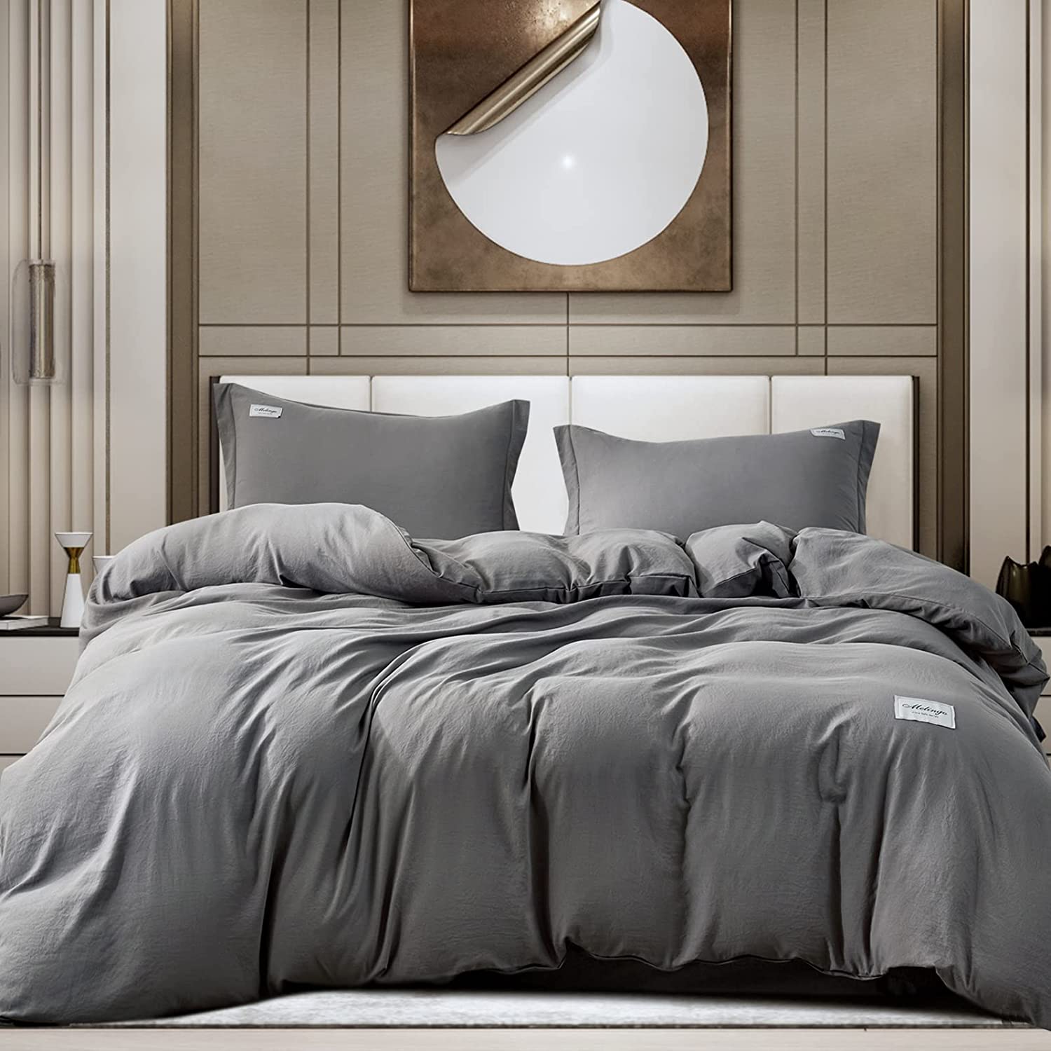 Price:$26.88  Cover Queen Size ,3 Pieces Washed Microfiber  Cover Set Soft Comfortable with Zipper Closure and Corner Ties (1  Cover & 2 Pillowcases) Dark Gray : Home & Kitchen