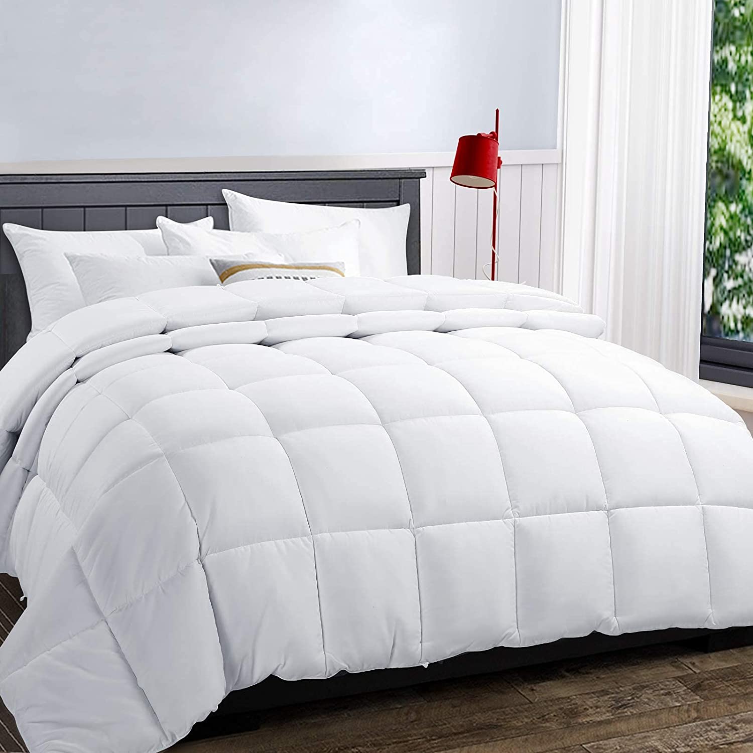 Price:$45.99  Bedding Duvet Insert Queen Size Comforter All Season Quilted Soft Down Alternative Comforters with Corner Tabs Fluffy Cool Lightweight - Machine Washable - White, 88x88 inches : Home & Kitchen