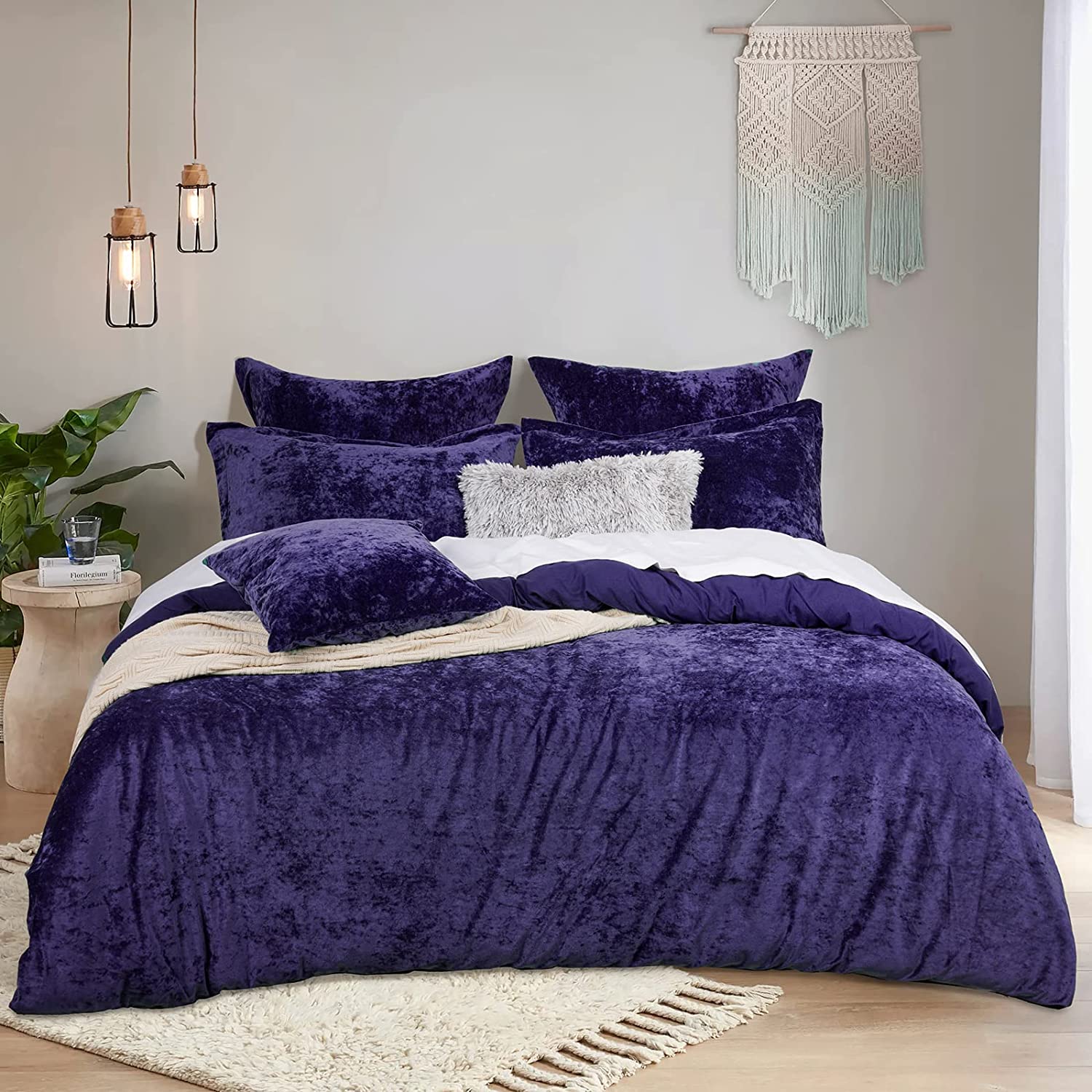 Price:$57.99  Velvet Duvet Cover Set Queen Size, 3pcs Ultra Soft Plush Comforter Cover Set, Warm Cozy Flannel Duvet Cover with Pillow Shams Bedding Collection, 90" x 90", Purple : Home & Kitchen