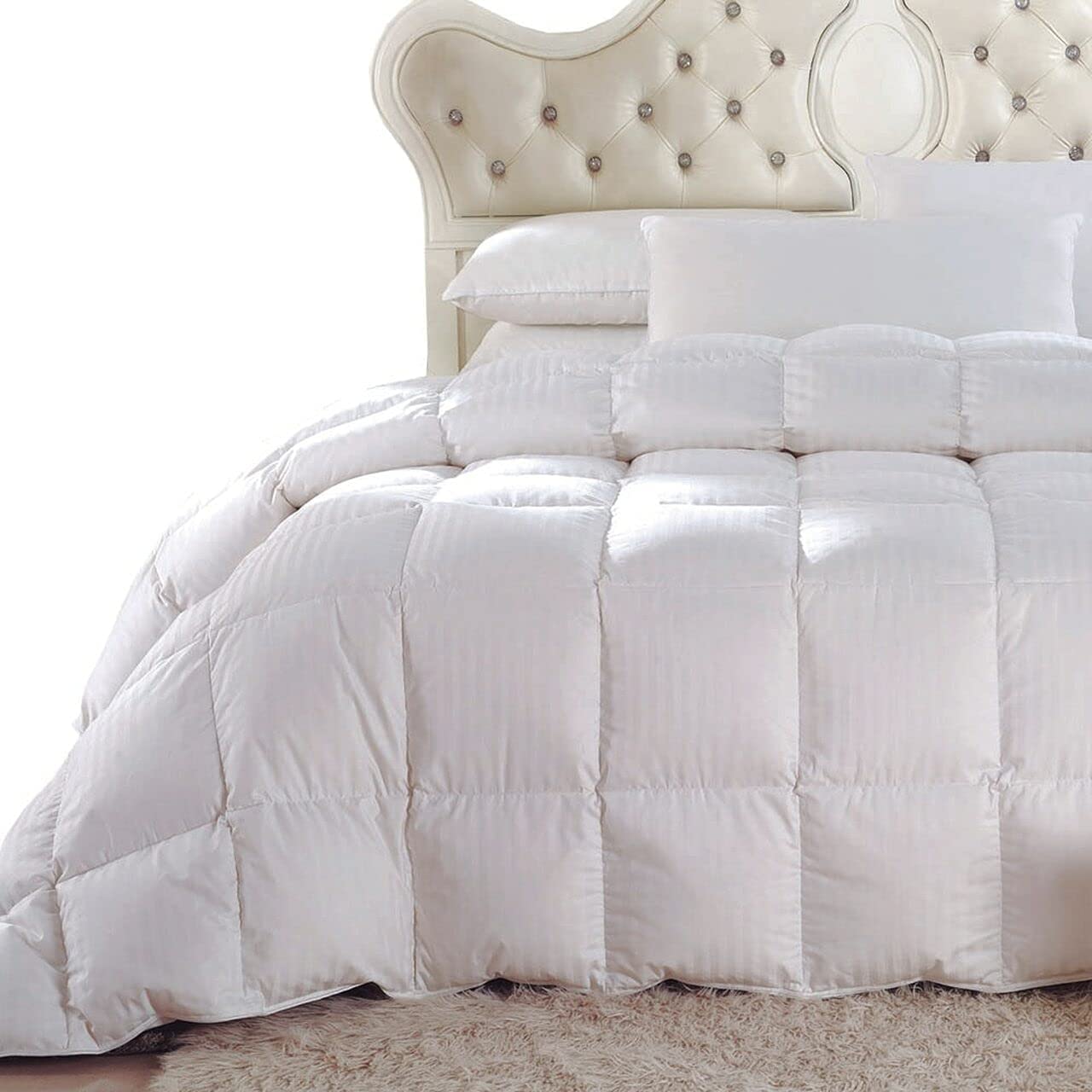 Price:$139.99  Hotel Down Comforter, Hypoallergenic Down Comforters, Light and Buffy, 100% Cotton Striped Shell, Medium Warmth, Duvet Insert, King/California King : Home & Kitchen