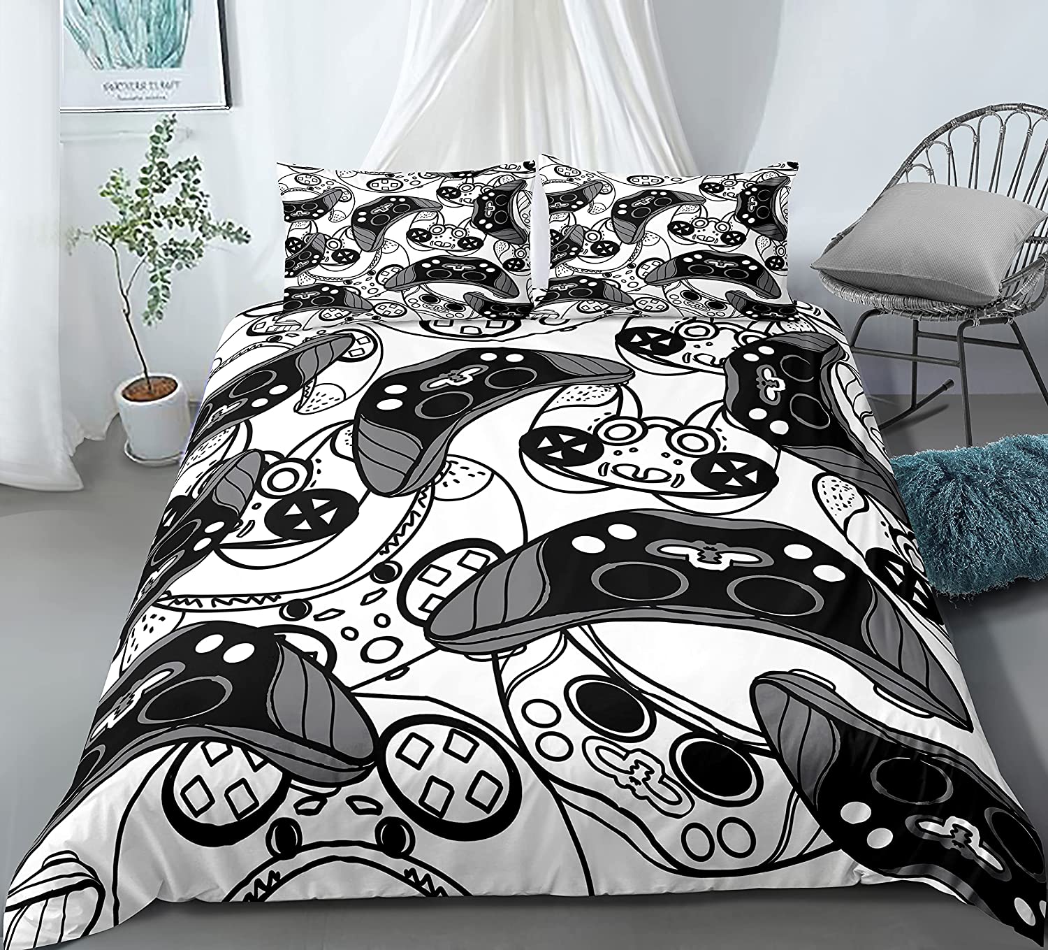 Price:$45.99  Gamer Duvet Cover for Game Bedding Set 3D Printed Gaming Comforter Cover Gamepad Home Video Games Themed Bedding Set Teens Kids 3 Pieces 1 Duvet Cover with 2 Pillowcase Queen : Home & Kitchen