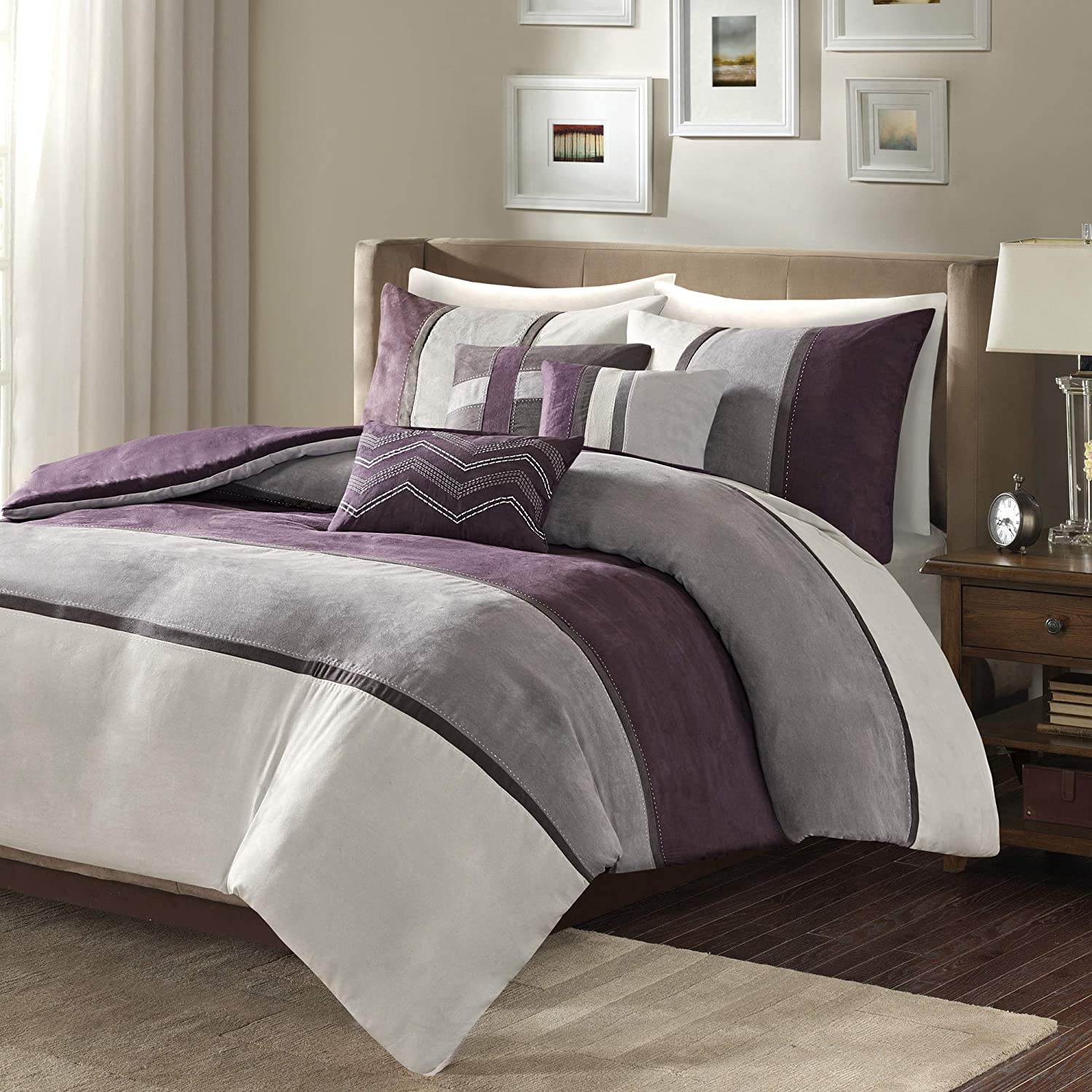 Price:$129.00  Park Palisades 6 Piece Faux Suede Duvet Cover, King/California King (104 in x 92 in), Purple : Home & Kitchen