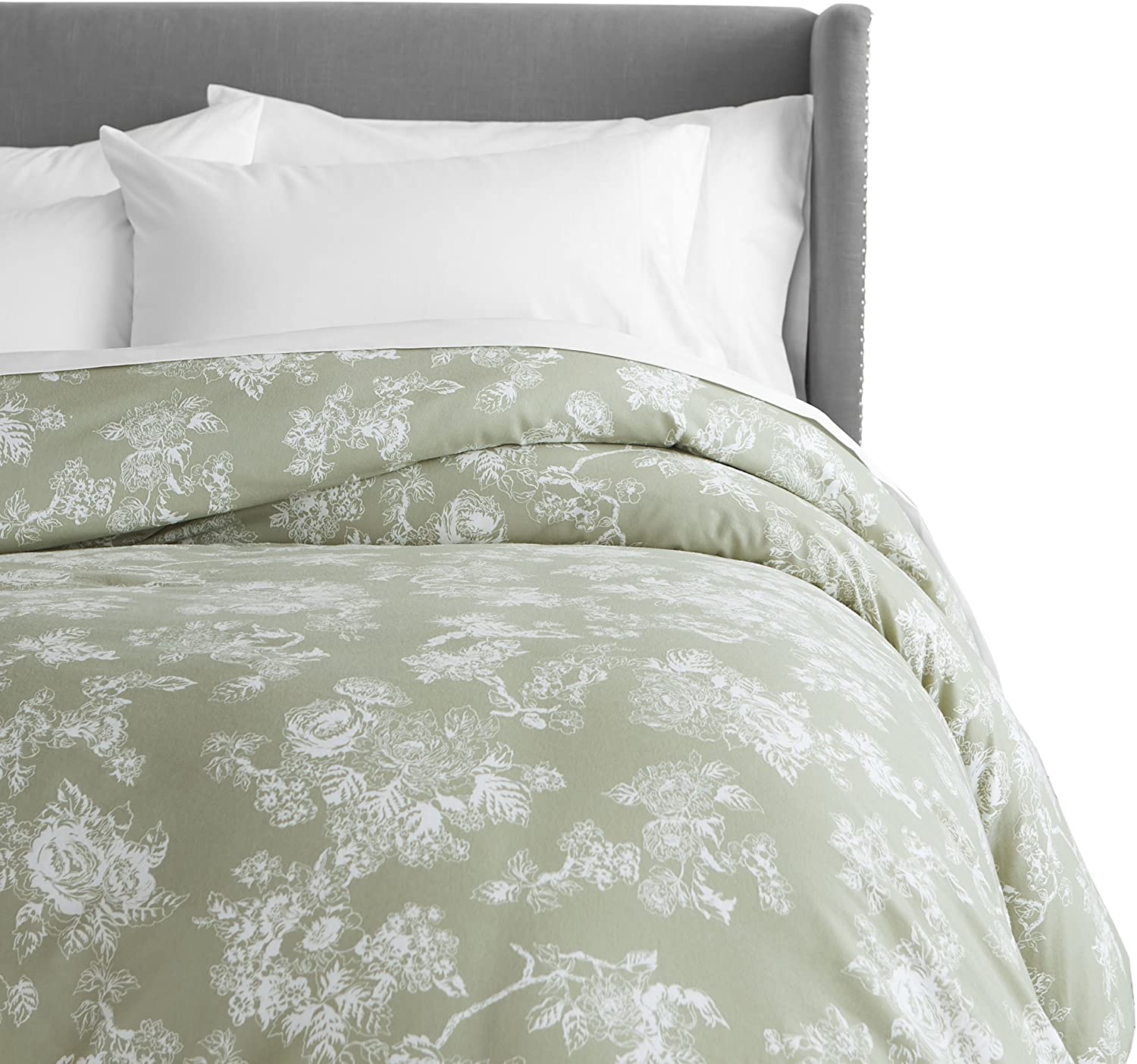 Price:$65.99  Brand – Pinzon 170-Gram Flannel Cotton Duvet Cover, King, Floral Sage Green